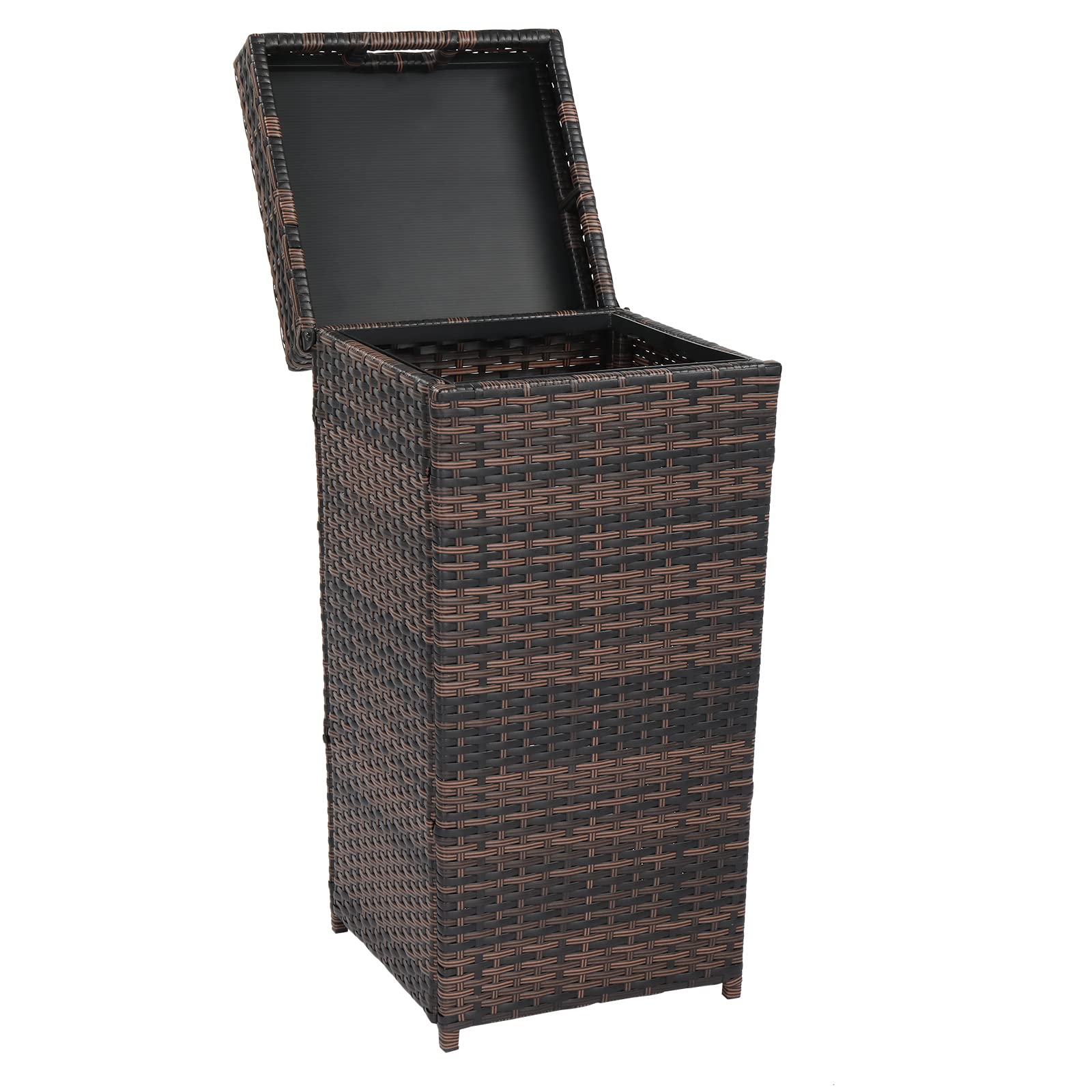 26.7 Gallon Outdoor Waste Bin with Top Cover - Tall Rattan Garbage Can for Recycling & Trash | Perfect for Patio, Garden, Backyard & Deck Waste Management