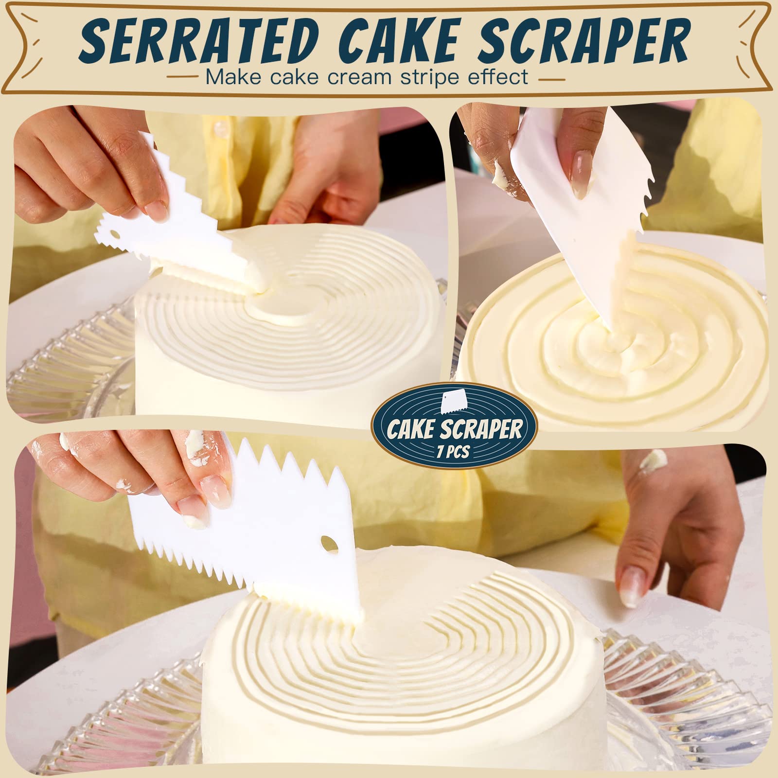 **7-Piece Cake Decorating Kit - Plastic Dough Scraper, Bowl Scraper, Cake Smoother & Bench Scraper for Baking, Cake Decorating & Kitchen Use | Perfect for Home Bakers & Professional Chefs**