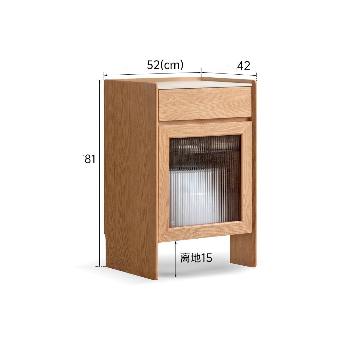 Solid Oak Wood Side Cabinet for Robot Vacuum Storage - Modern Rock Slab Design - Perfect for Living Room, Bedroom, or Home Office Organization