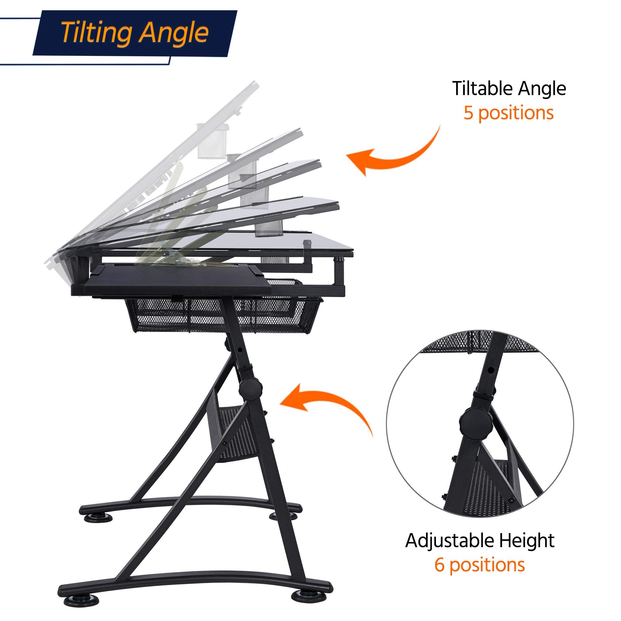 Yaheetech Adjustable Drafting Table with Stool - Art Desk for Painting & Crafting at Home
