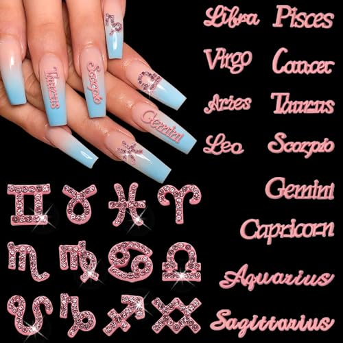 24 Pieces Pink Zodiac Nail Charms