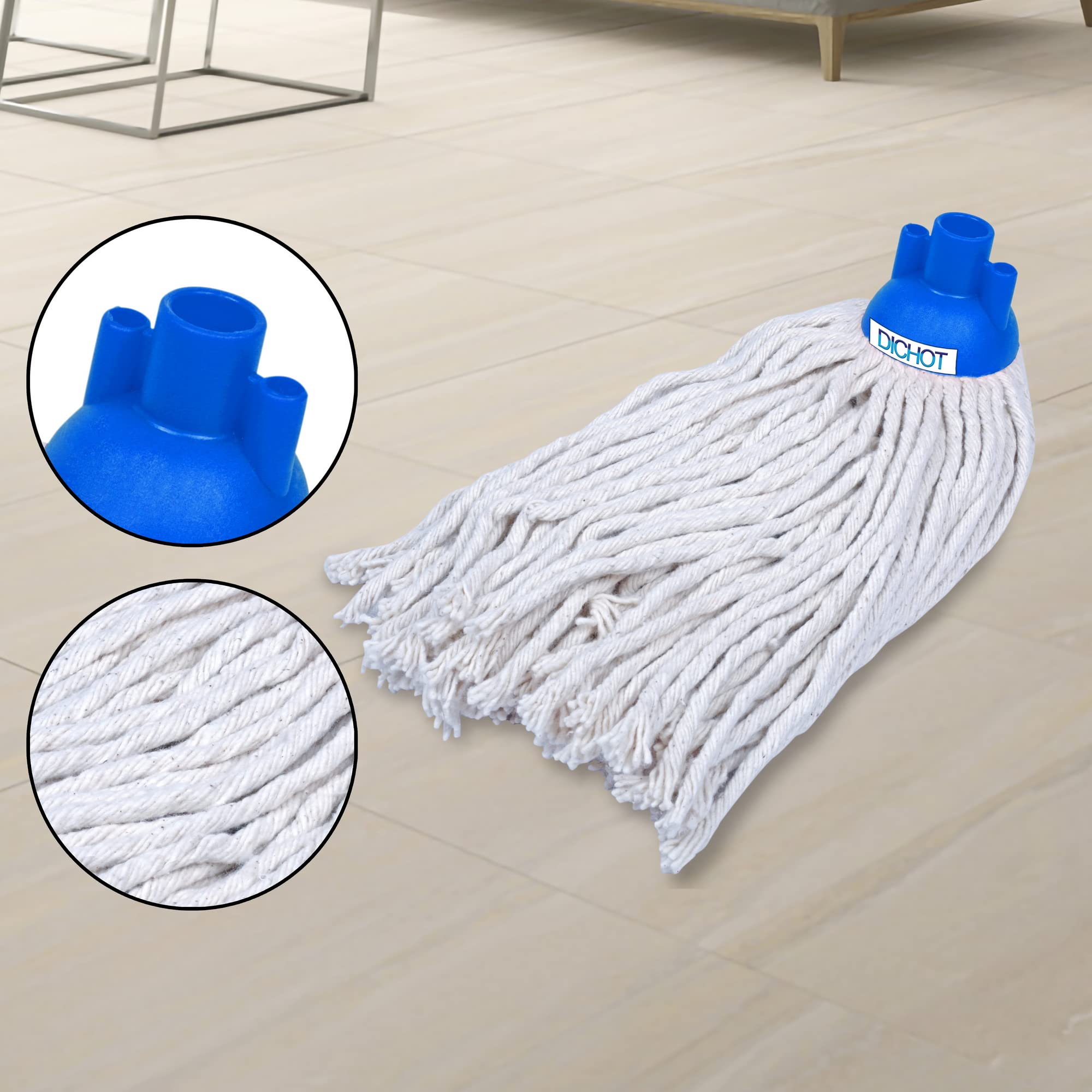 DICHOT Round Mop Cotton Refill - 2 Pack Replaceable Mop Heads (Blue, 250g Each) for Floor Cleaning - Perfect for Hardwood, Tile & Laminate Floors