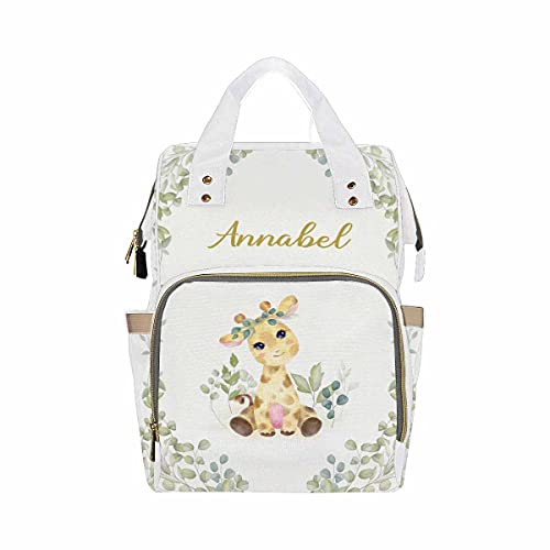 Personalized Baby Diaper Backpack with Giraffe Design - Large Travel Nappy Bag with Custom Name for Moms & Girls | Perfect for Daycare, Shopping & Family Outings | DG7182885D