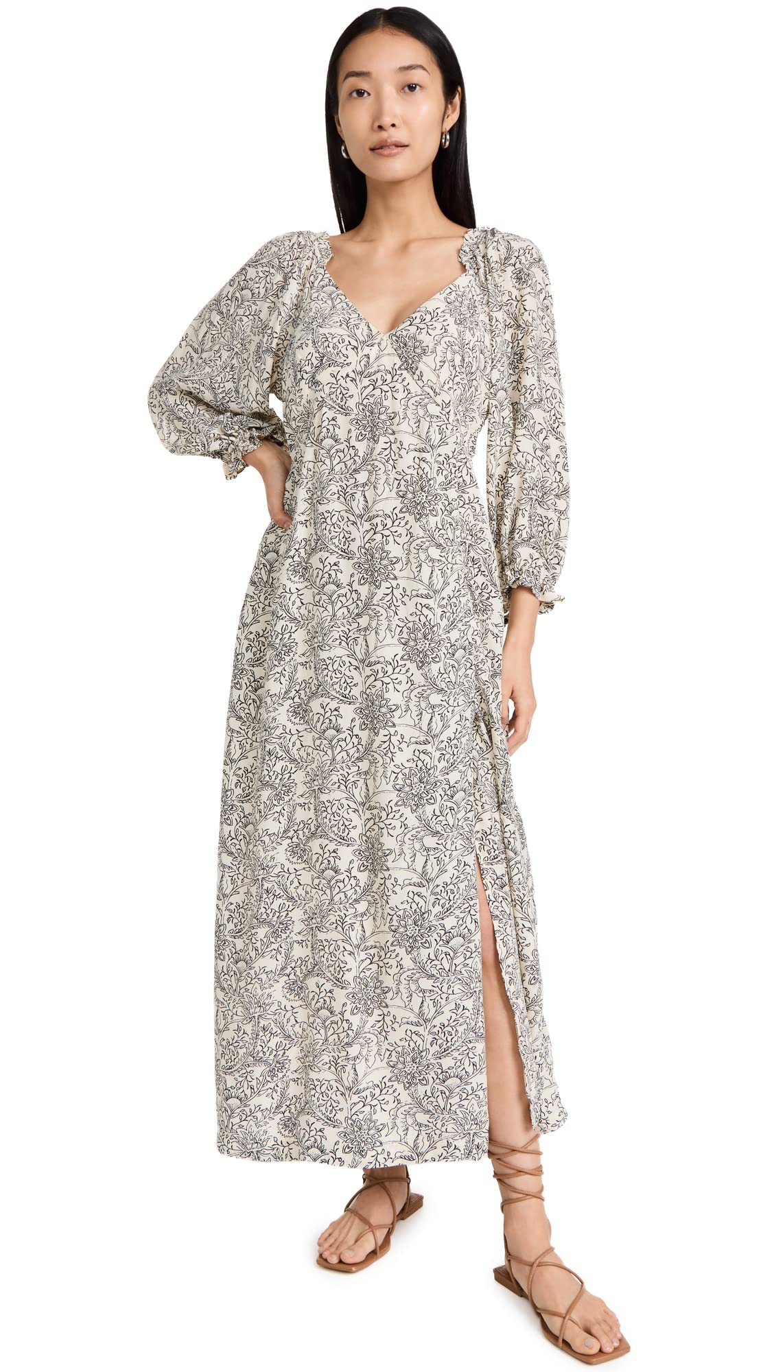 Scotch & Soda Women's Floral Print 3/4 Sleeve Maxi Dress - Elegant Boho Summer Dress for Beach Vacation, Garden Party & Casual Outings