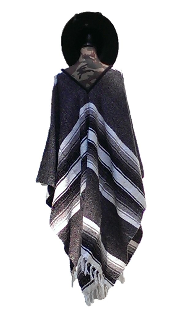 Sharpshooter Clint Eastwood Style Western Black Cowboy Hat & Grey Poncho Set - Perfect for Halloween Costumes, Western Themed Parties, and Cowboy Cosplay