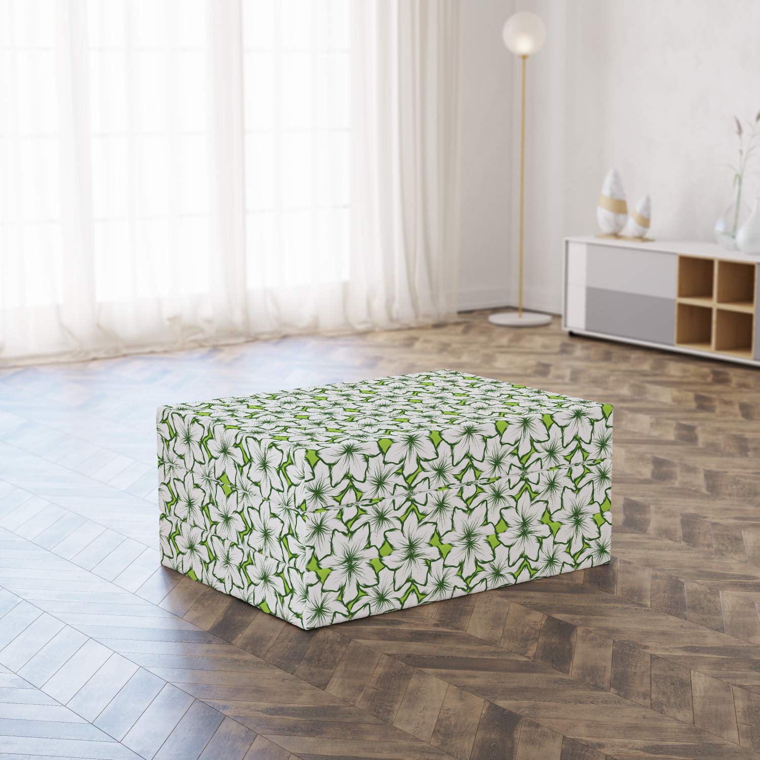 Ambesonne Floral Foldable Mattress - Nature Outline Flower Petals Design, 74.8