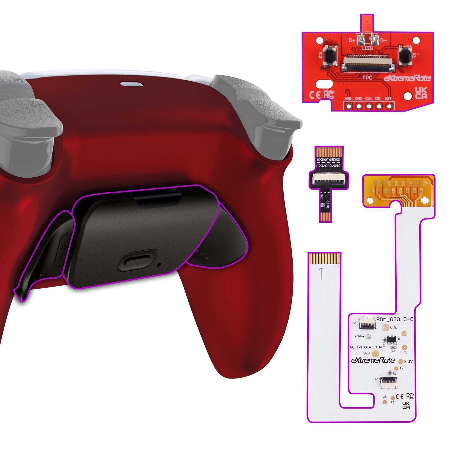 eXtremeRate Black Real Metal Buttons (RMB) RISE V3 Remap Kit for PS5 Controller BDM-030/040/050 - Scarlet Red | Premium Customization for Enhanced Gaming Performance