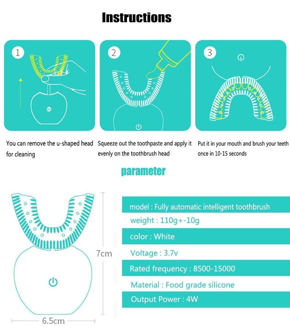 U-Shaped Sonic Electric Toothbrush - USB Rechargeable, IPX7 Waterproof, 4 Cleaning Modes for Teeth Whitening & Oral Care - Perfect for Travel, Home & Daily Dental Hygiene