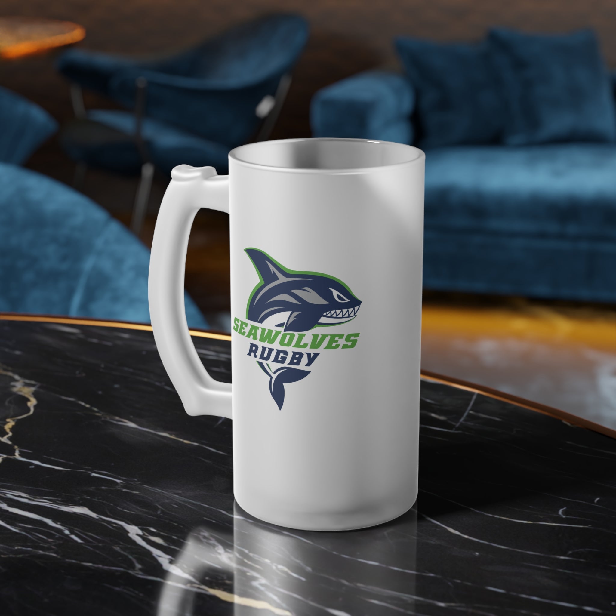 Seawolves Frosted Glass Beer Mug - 16oz Insulated, Durable & Dishwasher Safe - Perfect for Iced Beer, Cocktails & Home Bar Decor