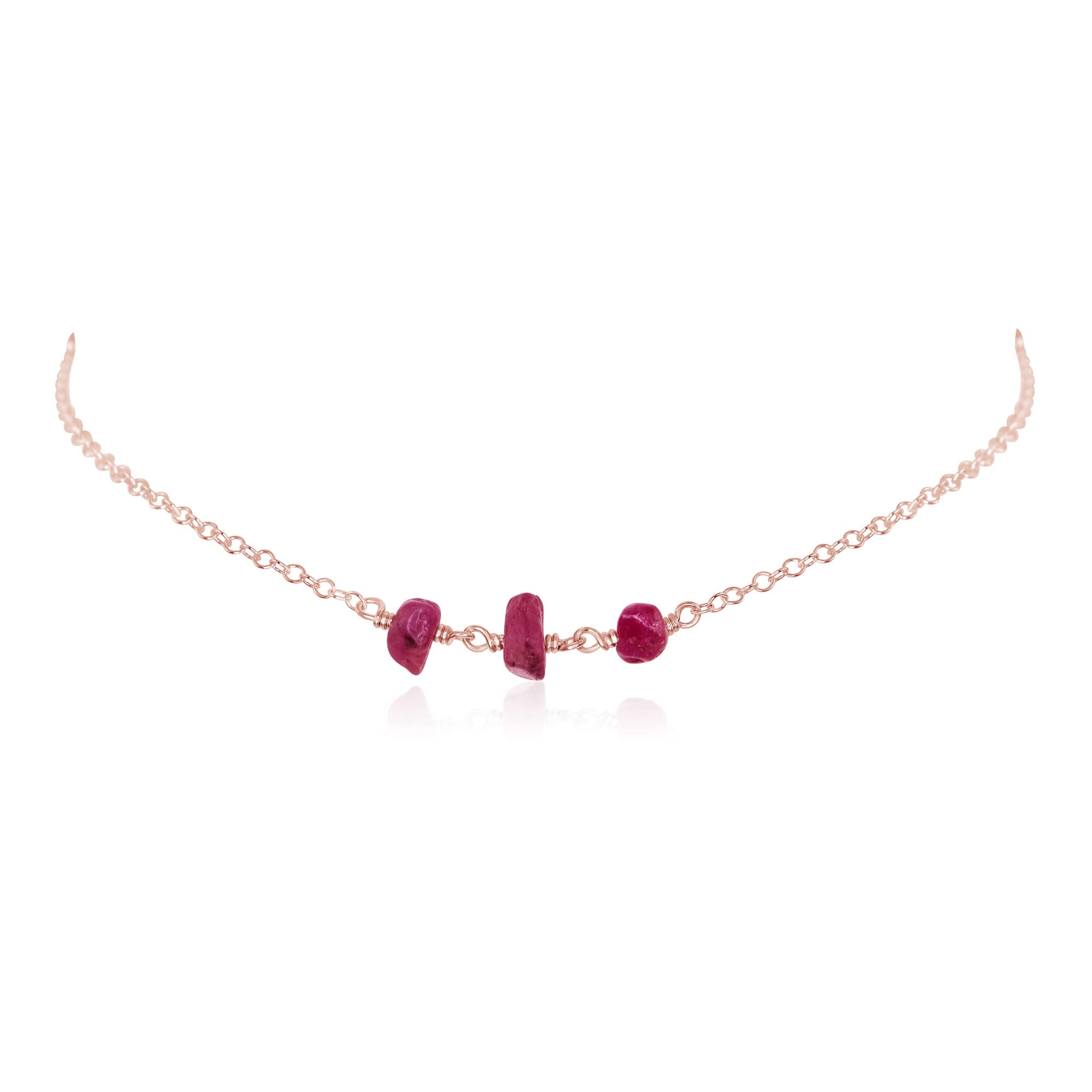 14k Rose Gold Fill Ruby Beaded Chain Choker Necklace - Elegant Layering Jewelry for Women, Perfect for Parties, Weddings & Date Nights