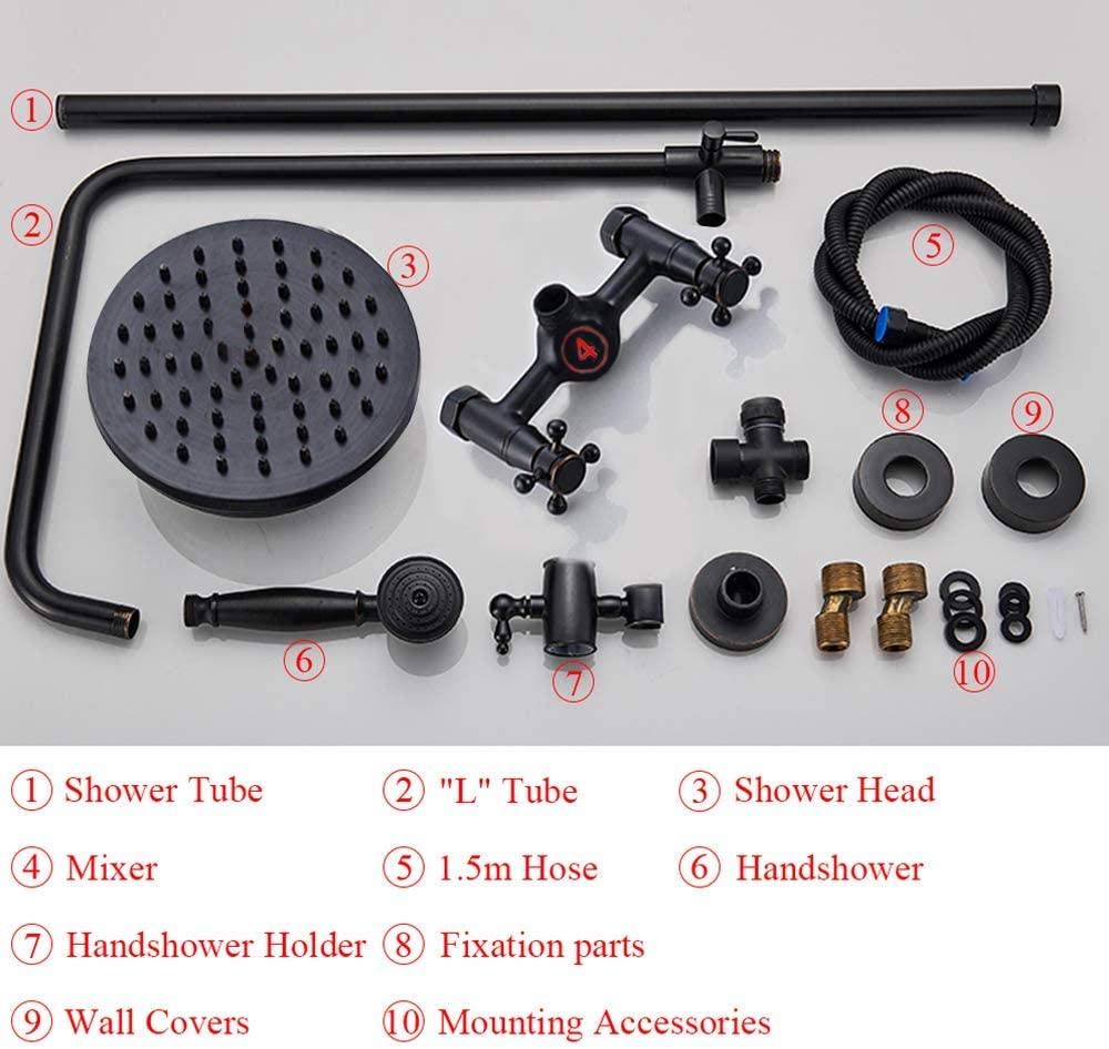 3-Function Black Shower System Set with Rain Shower Head, Hand Shower & Adjustable Rail - Complete Bathroom Upgrade for Luxurious Spa Experience at Home