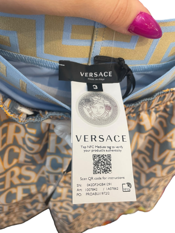 Versace Men's Swim Bottoms - All Over Logo Print - Size US S (3) - Perfect for Beach, Pool, and Vacation Wear