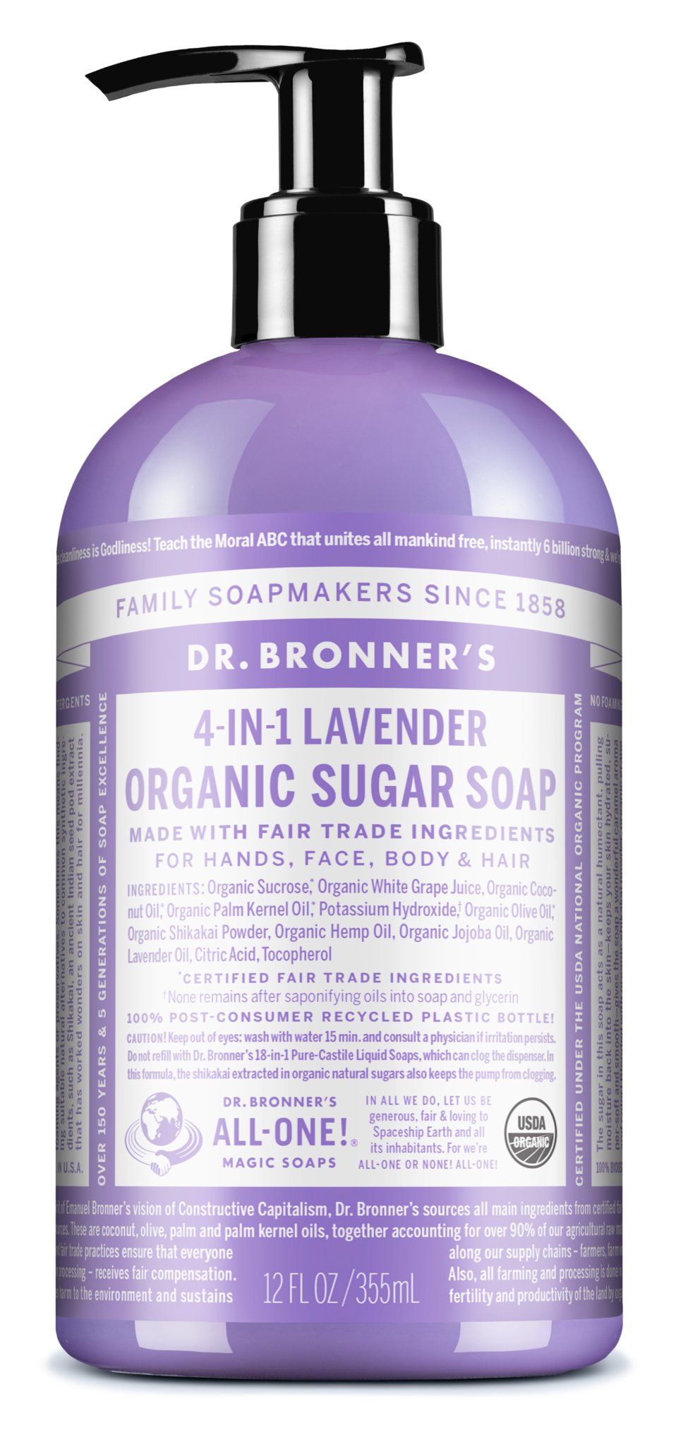 Dr. Bronner's Organic Lavender Pump Soap - USDA Certified, Vegan, Cruelty-Free - Perfect for Hand Washing, Bathroom & Kitchen Use