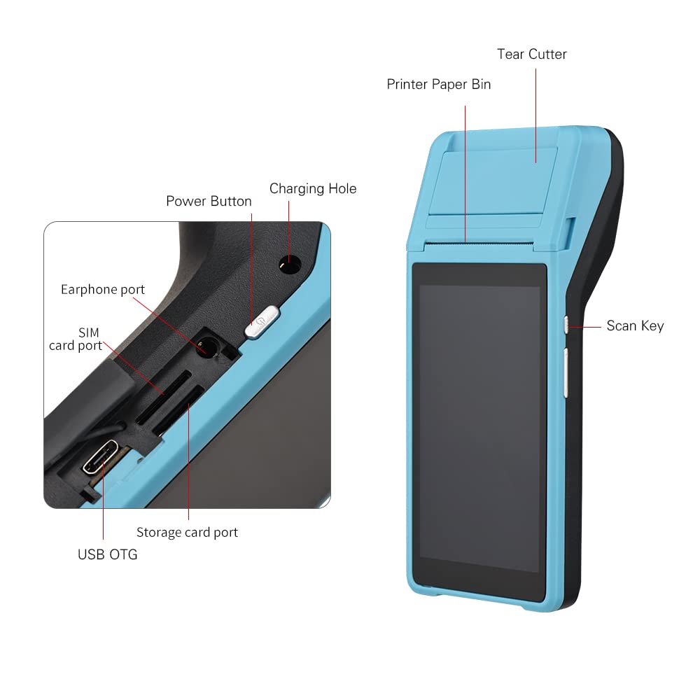 Wireless Handheld PDA Printer with Smart POS Terminal - Bluetooth, WiFi, USB OTG & 3G Connectivity - Portable Receipt Printer for Retail, Restaurant & Mobile Payment Businesses