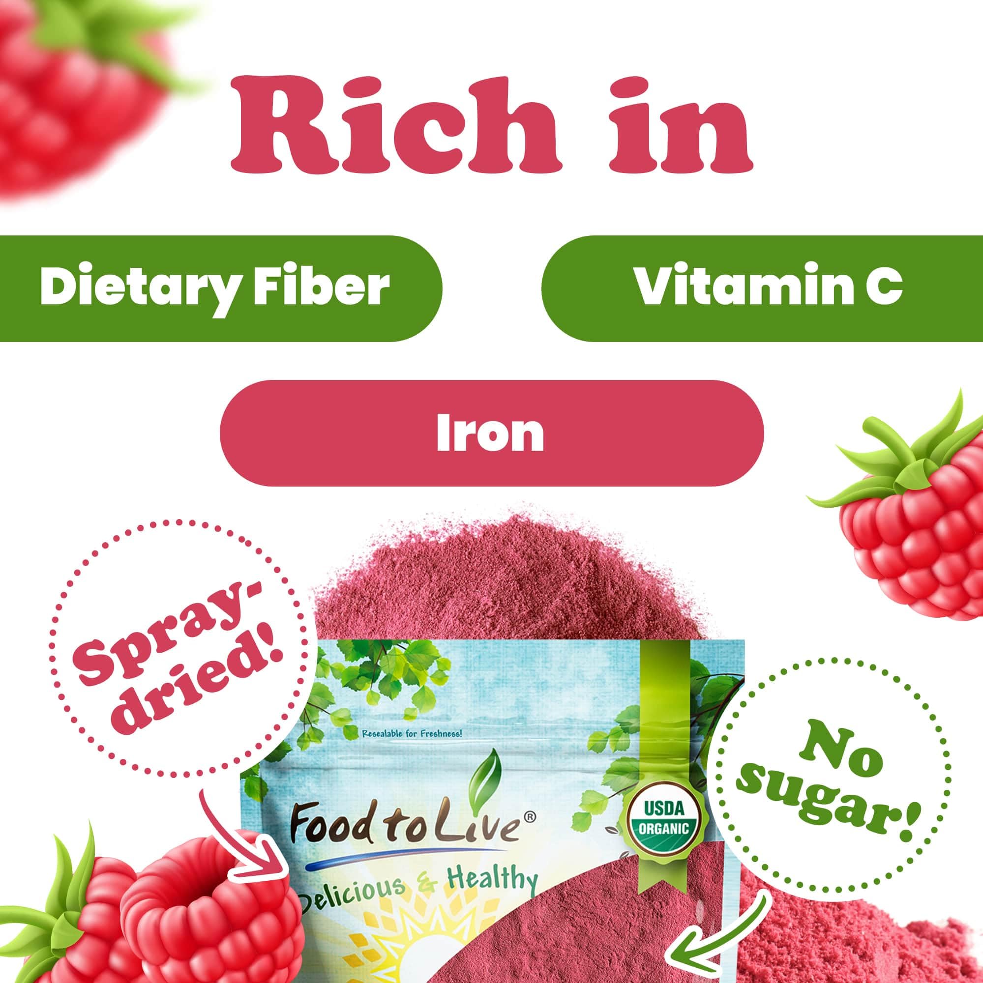 Organic Raspberry Powder 1lb - Non-GMO, Raw, Vegan Superfood | Rich in Amino Acids, Fatty Acids & Minerals | Perfect for Smoothies, Juices, Baking & Healthy Drinks | Gluten-Free Antioxidant Boost for Energy & Wellness