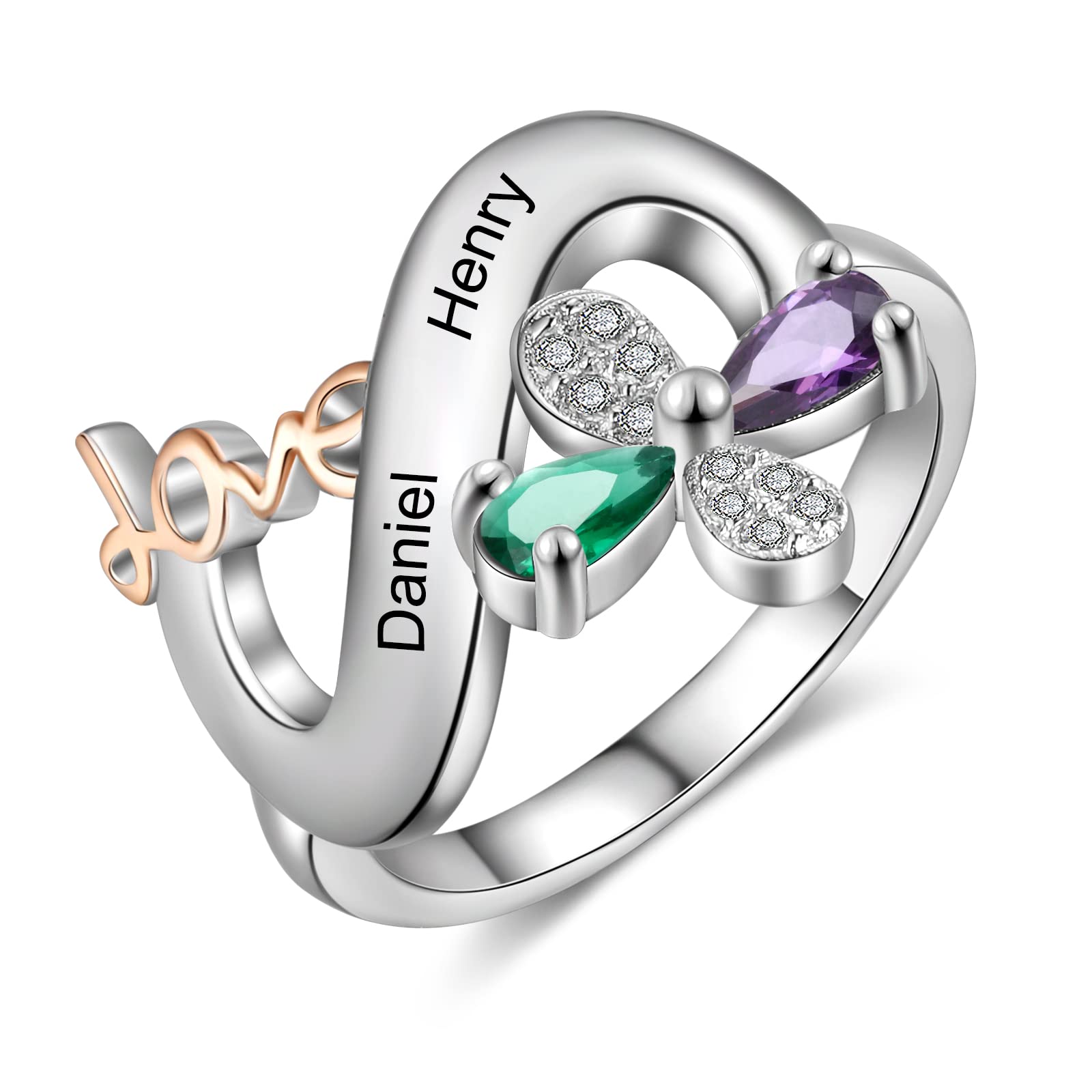 Personalized Birthstone Ring for Women - Custom Engraved Mother's Ring with Kids Names - Infinity Love Jewelry Gift for Mom - Perfect for Mother's Day, Anniversary & Special Occasions