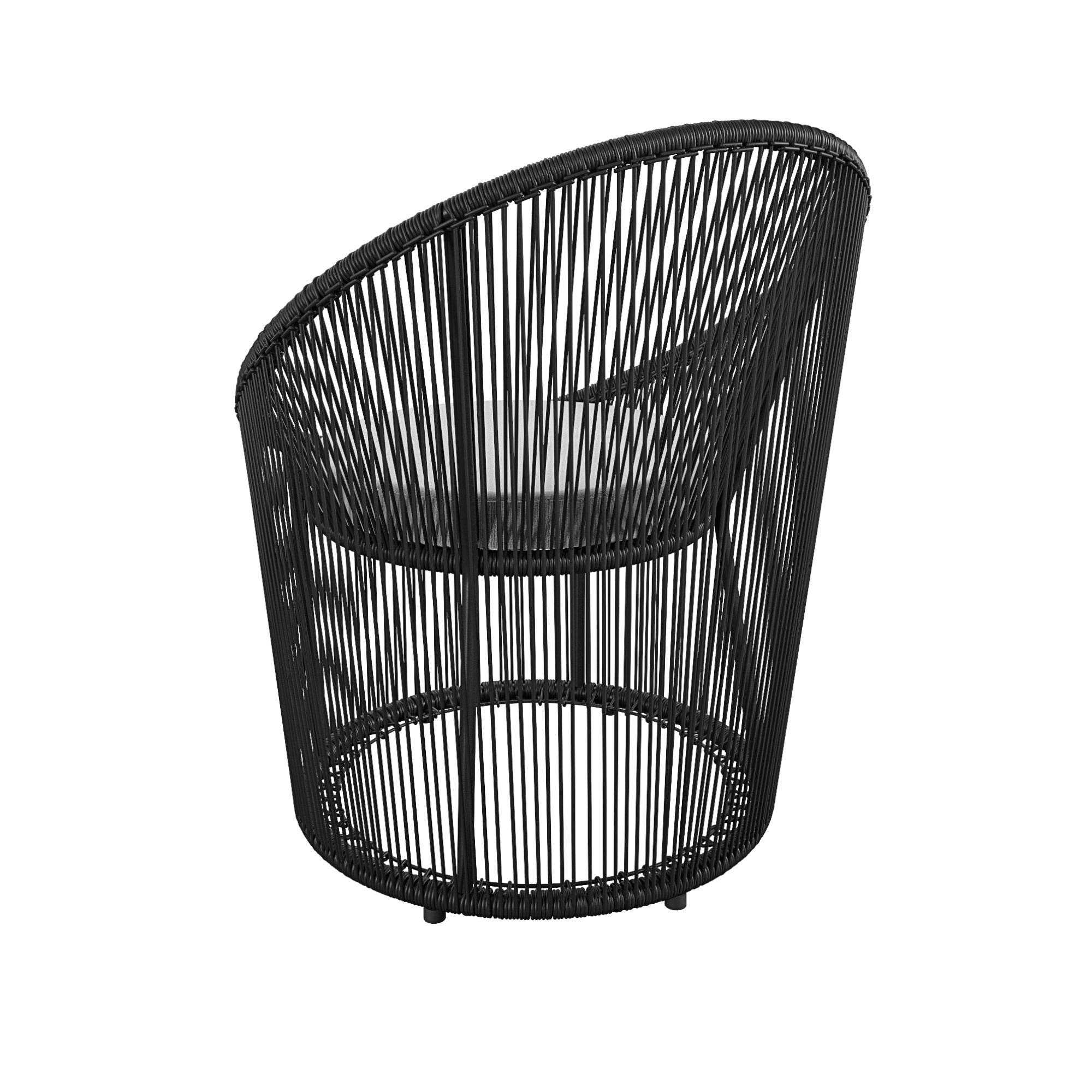 CosmoLiving by Cosmopolitan 88282BLK1E Taura Collection Black Resin Rope Outdoor Lounge Chair with Light Gray Cushion - Perfect for Patio, Poolside, and Garden Relaxation