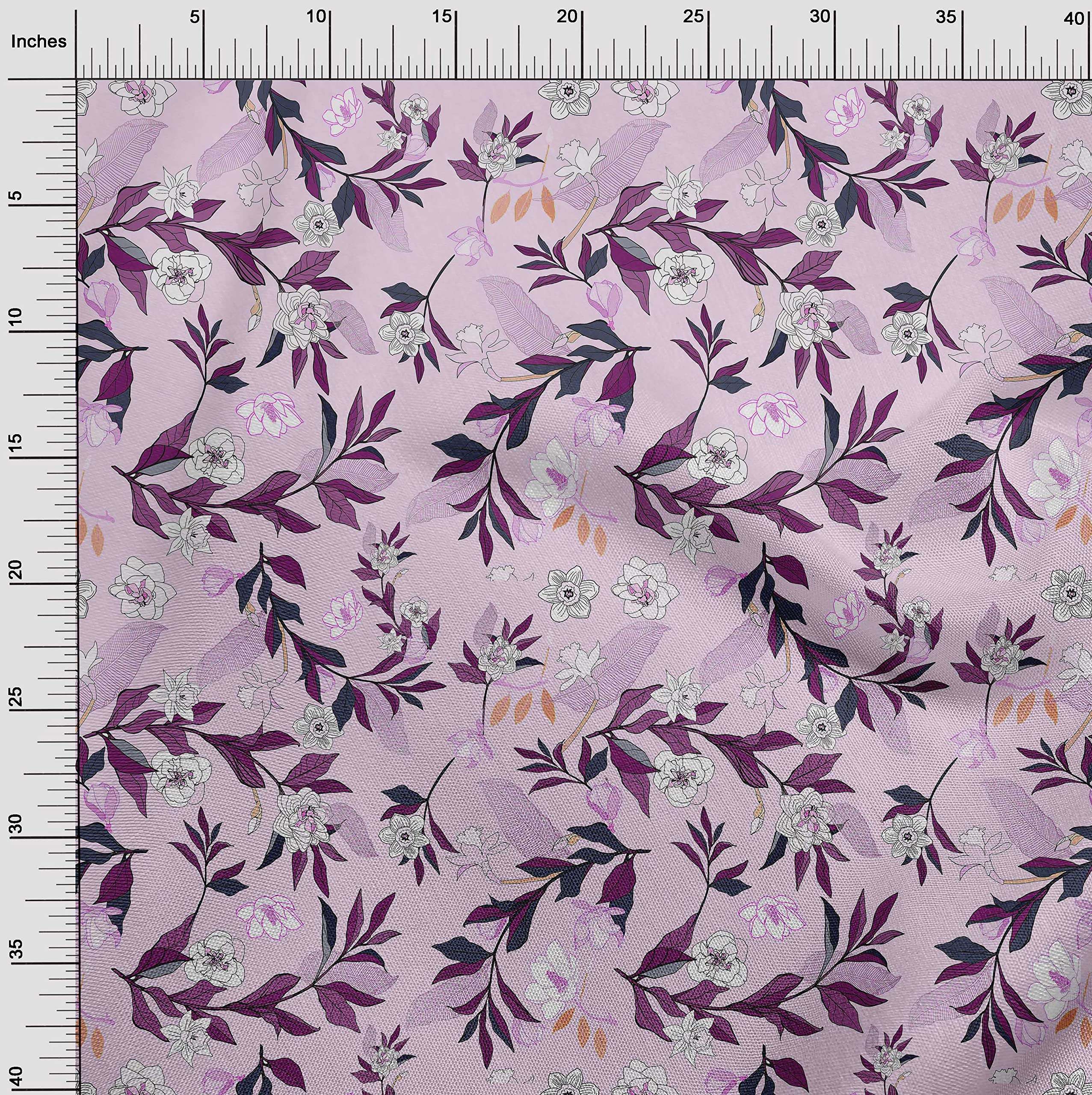 oneOone 56 Inch Wide Polyester Spandex Amethyst Floral Print Fabric by The Yard - Perfect for Dresses, Skirts, and DIY Fashion Projects