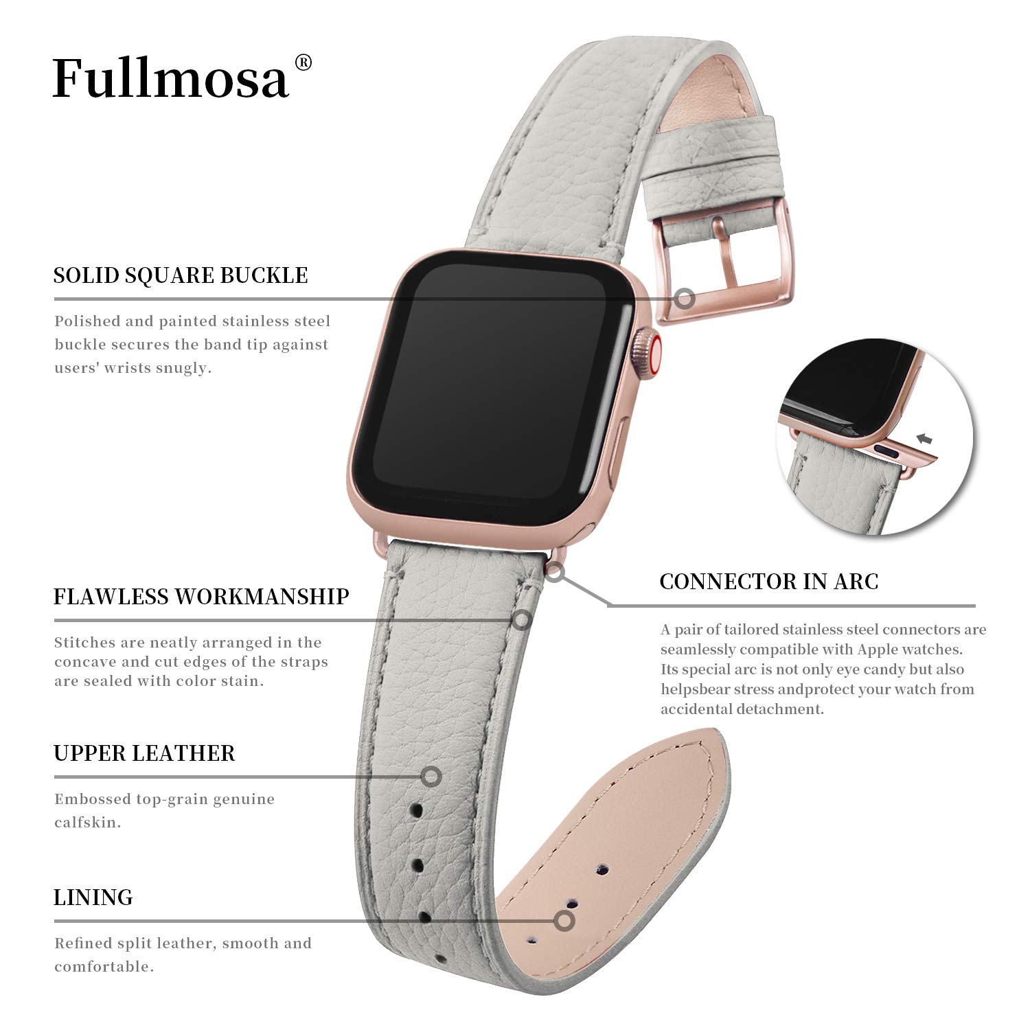 Fullmosa Genuine Leather Apple Watch Bands Compatible with Series 9/8/7/6/5/4/3/2/1/SE/Ultra 2 - 38mm 40mm 41mm 42mm 44mm 45mm 49mm - Stylish iWatch Strap with Protective Case for Women | Perfect for Work, Date Night & Formal Occasions