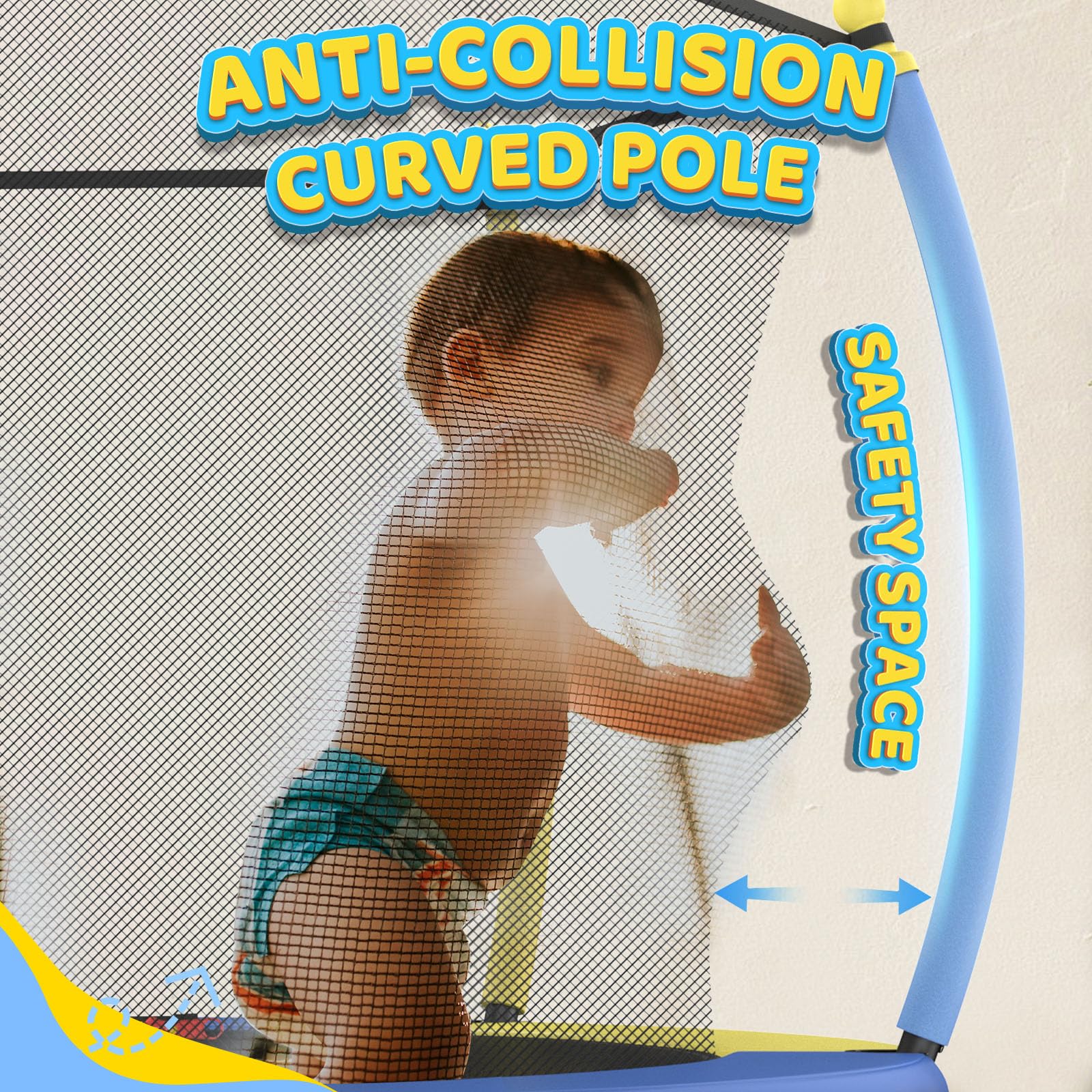 BCAN 5FT Kids Trampoline with Safety Enclosure Net - Adjustable Gymnastics Bars & Basketball Hoop for Ages 1-8 | Indoor/Outdoor Mini Trampoline with Foam Handle | Perfect Birthday Gift for Toddlers Boys & Girls | Backyard Play, Exercise & Family Fun Activity