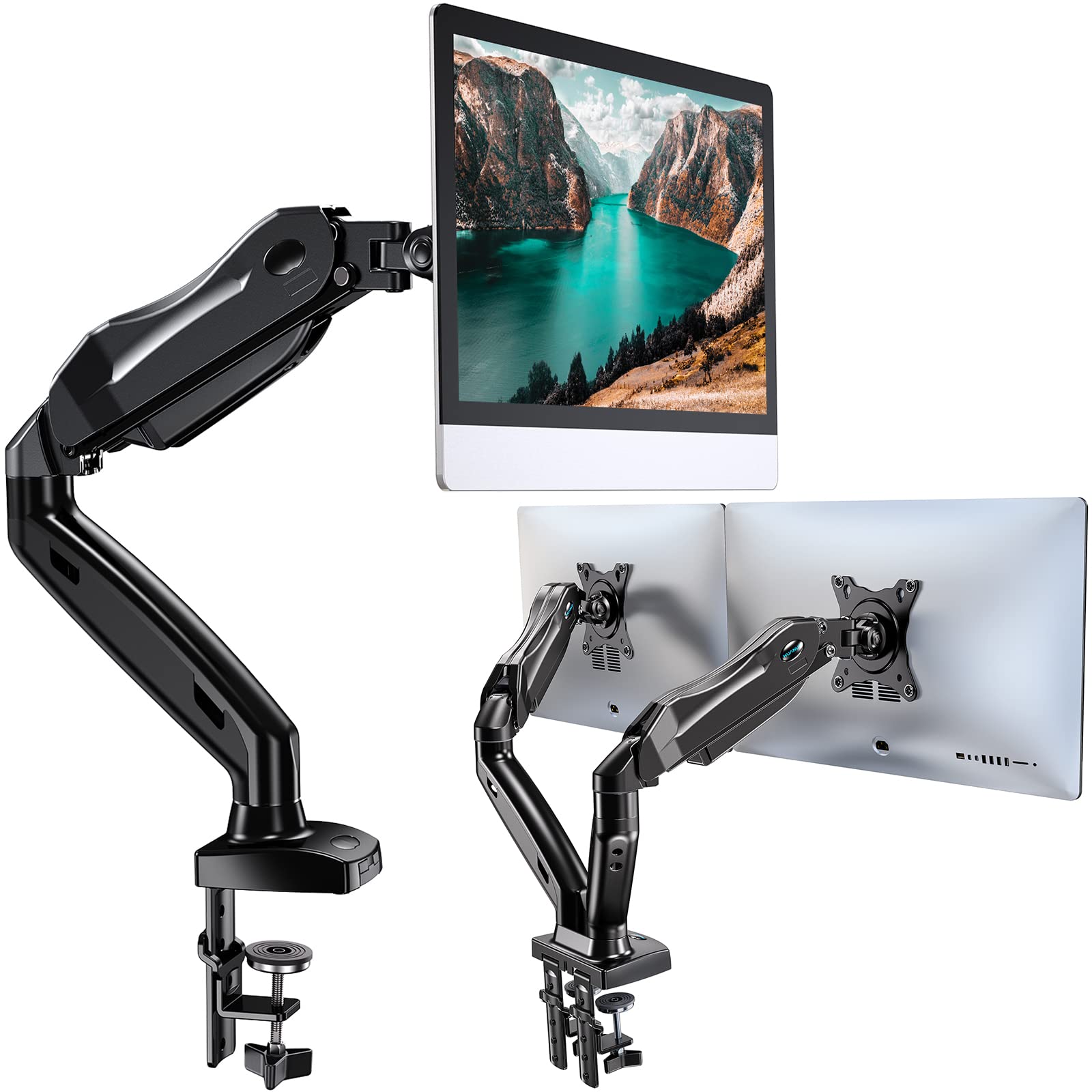 HUANUO Single and Dual Monitor Stand with Steel Reinforcement Plate - Adjustable VESA Mount for Home Office, Gaming & Workspace Setup