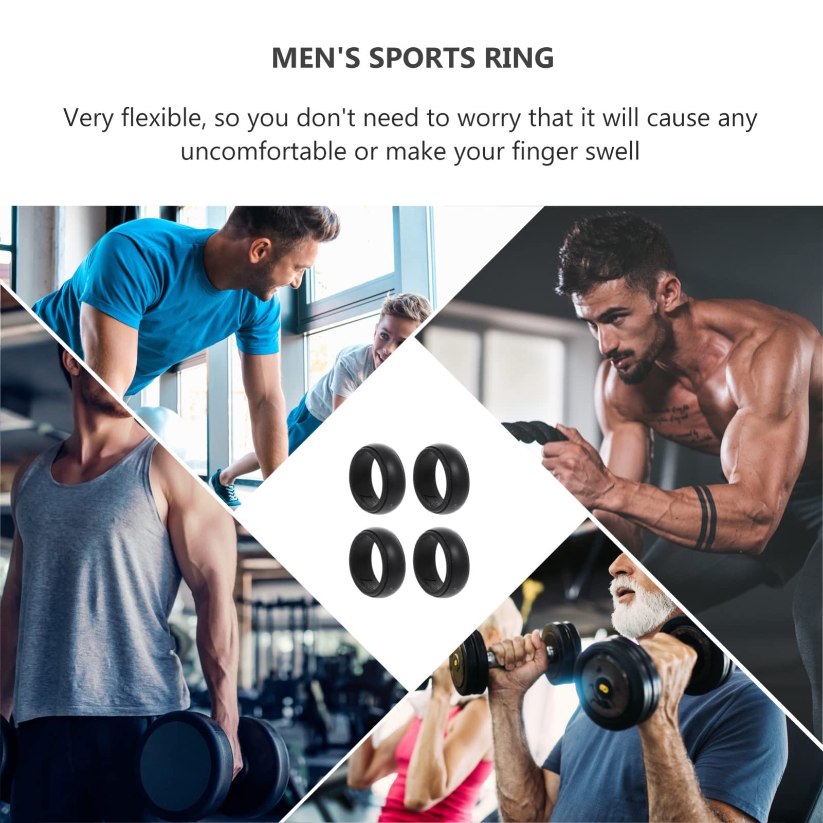 INOOMP 4-Pack Silicone Sports Finger Rings for Gym, Workout & Outdoor Activities - Protective Finger Jewelry for Weightlifting, Climbing & Daily Use
