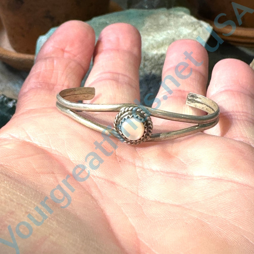 Vintage Navajo Sterling Silver Mother of Pearl Bracelet for Kids | Handmade Native American Jewelry | Perfect for Gifts, Special Occasions & Cultural Events