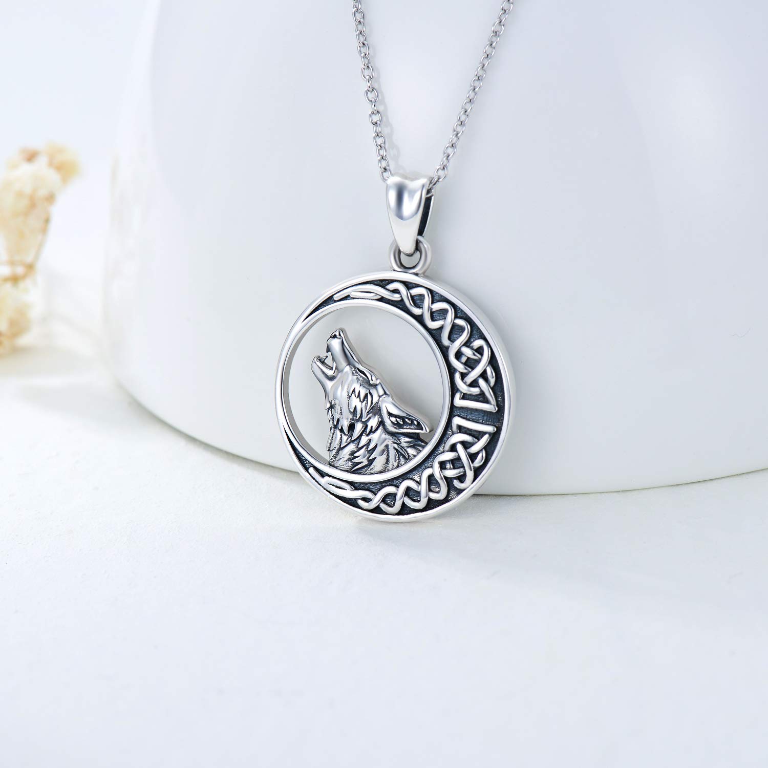 PEIMKO 925 Sterling Silver Celtic Moon Wolf Pendant Necklace for Women & Men - Wolf Locket Necklace Birthday Gift for Girls, Wolf Jewelry for Nature Lovers & Spiritual Seekers - Perfect for Everyday Wear, Special Occasions & Gift Giving