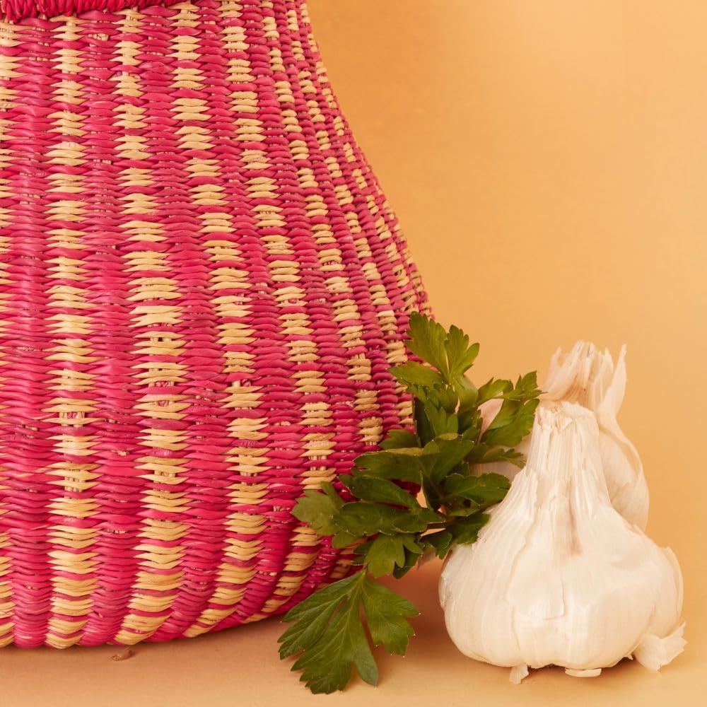 Handwoven Pink Bolga Basket - Small African Woven Pot for Home Decor, Storage & Gift Giving | Perfect for Living Room, Bedroom & Kitchen Organization