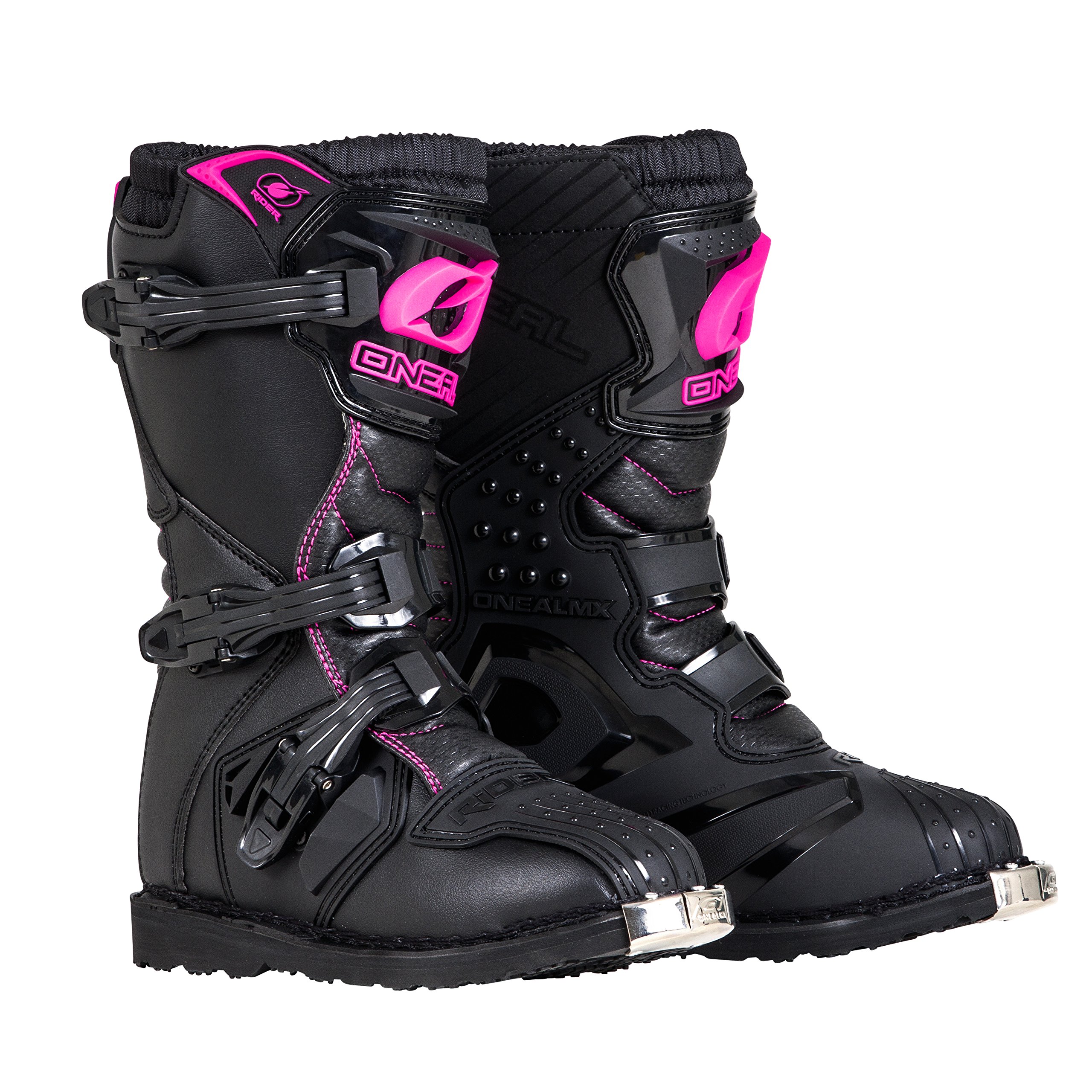 O'Neal Girls Rider Boots for Kids - Black & Pink Motorcycle Boots (Size K12) - Durable & Stylish for Riding, Outdoor Adventures & Play