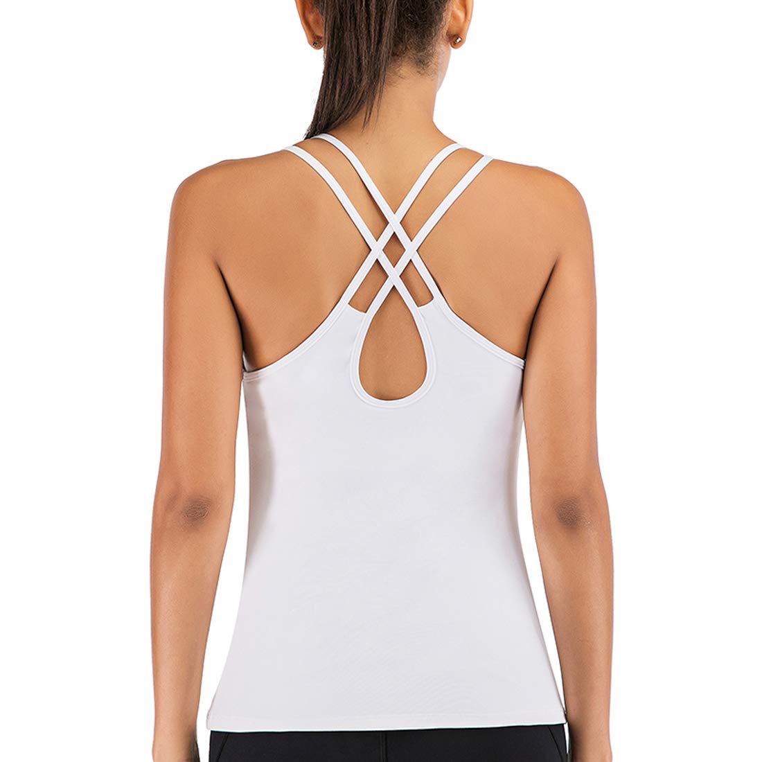 LVNES Women's Workout Tank Top with Built-in Bra - Strappy Back Activewear, Slim Fit Compression Top for Yoga, Running & Gym - Breathable & Comfortable Workout Shirt