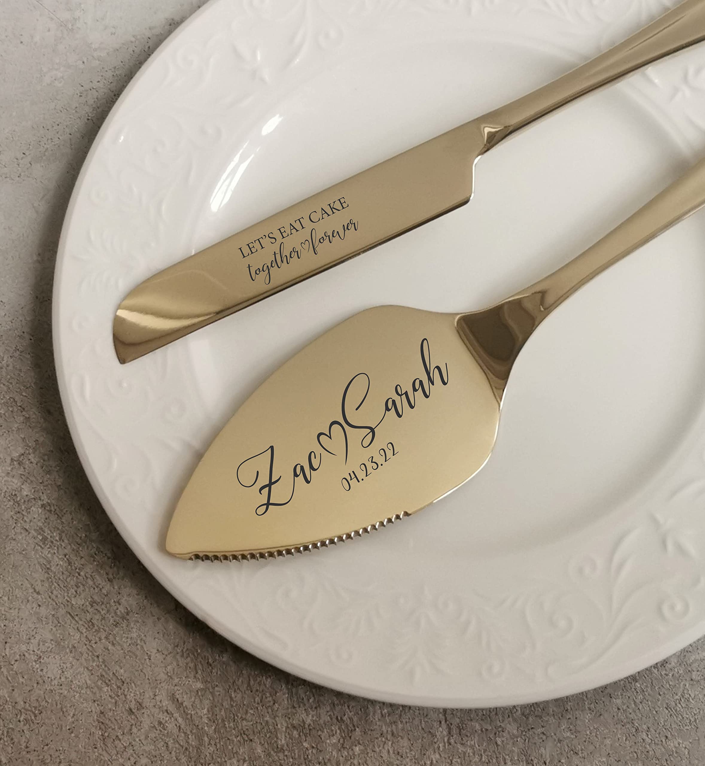 Personalized Wedding Cake Serving Set - Custom Engraved Stainless Steel Pie Cutting Tools with Knife & Forks (2-Piece Silver Set) - Perfect for Anniversaries, Birthdays, Bridal Showers & Wedding Keepsake Gifts - Ideal for Cake Cutting Ceremonies, Dessert Serving & Special Occasion Celebrations