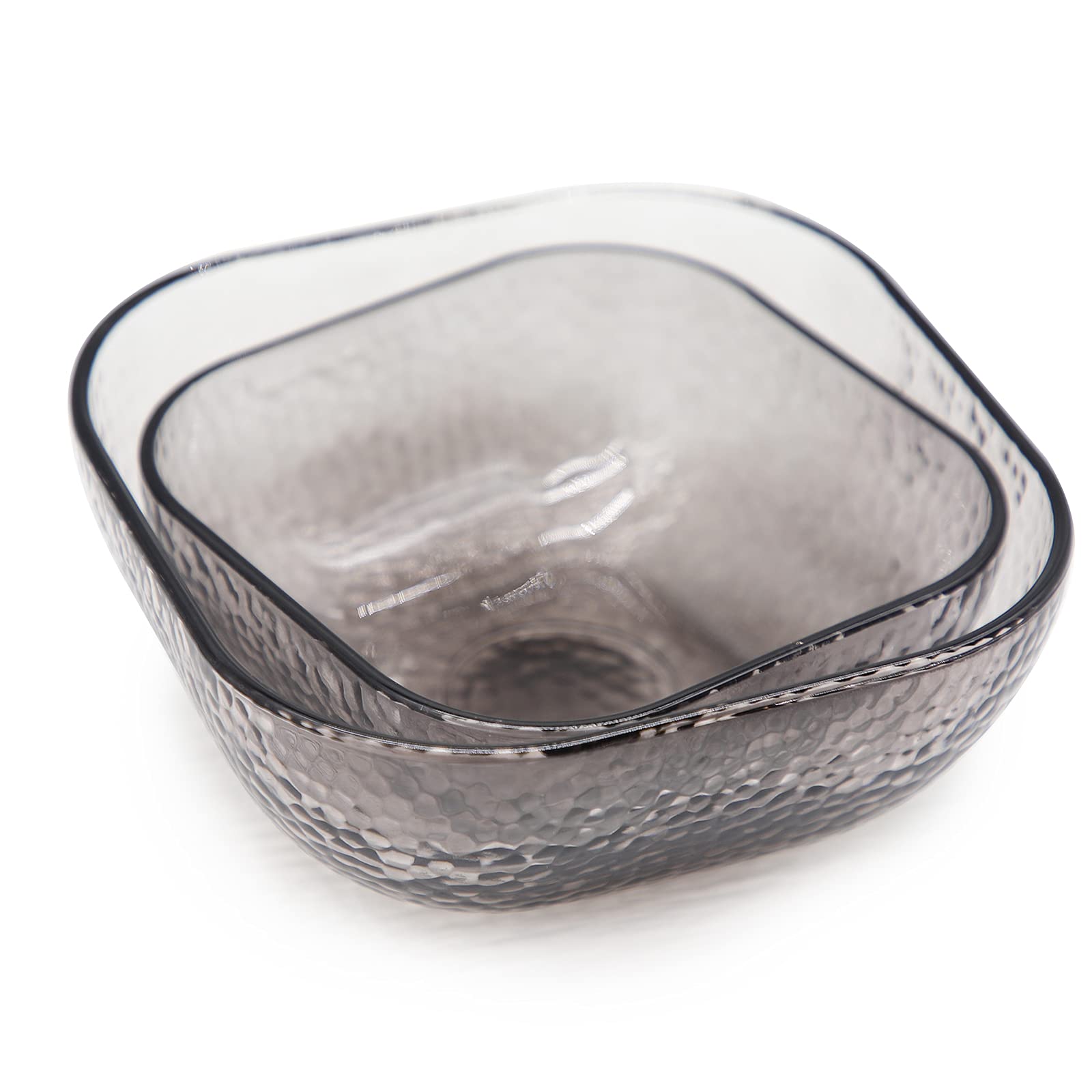 TOSSOW 2-Piece Square Glass Mixing Bowl Set - All-Purpose Serving Bowls for Salad, Fruit, Snacks, Sauces & Popcorn | Durable Grey Kitchen Bowls for Mixing, Prepping & Entertaining