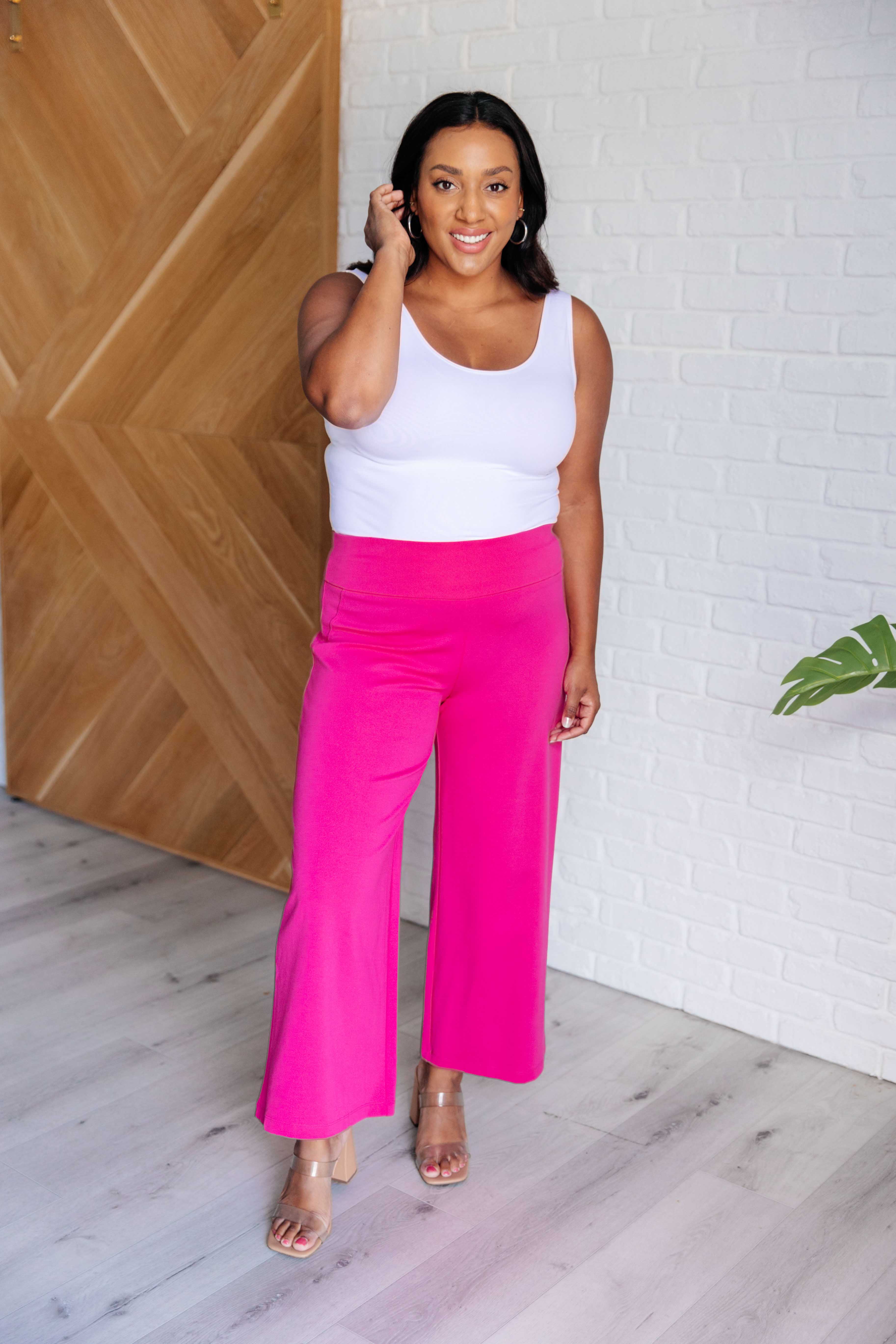 Stylish Magic Wide Leg Crop Pants in Hot Pink - Trendy High Waist Palazzo Pants for Women, Summer Casual Wear & Boho Outfit