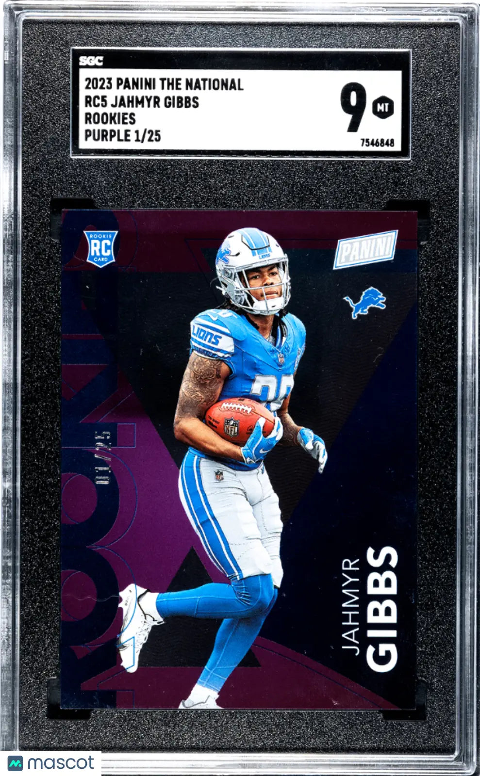 2023 Panini The National Jahmyr Gibbs Rookie Card Purple SGC 9 01/25 #RC5 - Limited Edition Collectible for Football Fans & Sports Memorabilia Enthusiasts