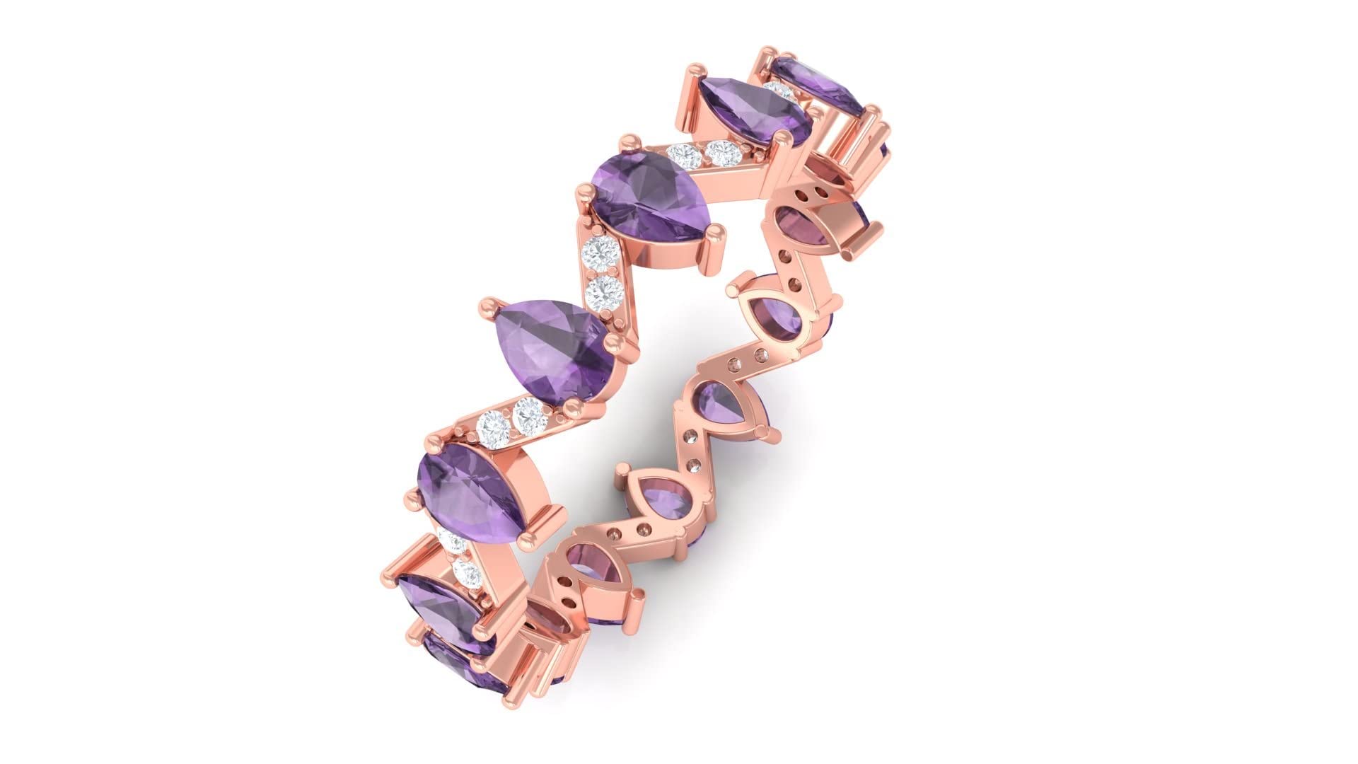 1.75 CT Pear Cut Amethyst & Moissanite Eternity Ring for Women - 14K Solid Gold Wedding Band, Engagement Ring, Anniversary Gift, Birthstone Jewelry