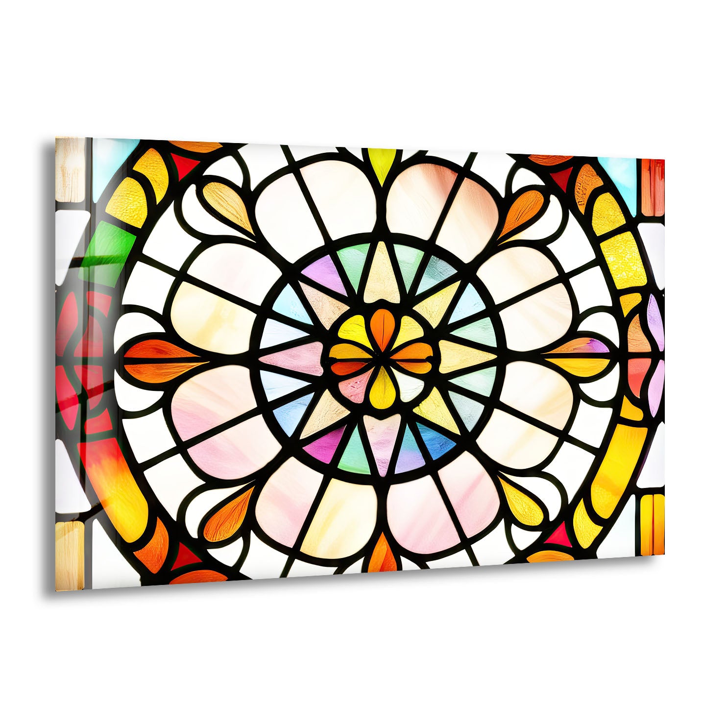 Vibrant Stained Glass Wall Art - Handcrafted Rose Window Design for Home Decor, Church & Wedding Venue