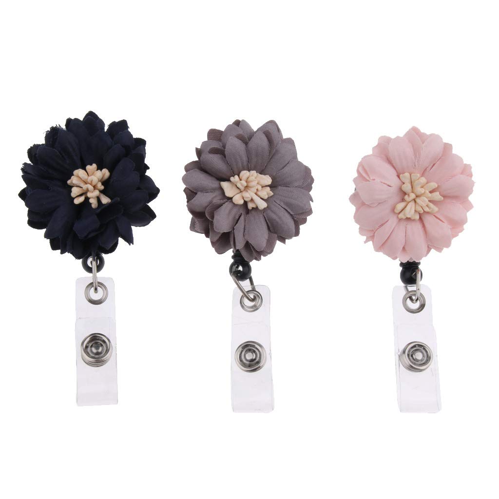 Cute Flower Retractable ID Badge Holder for Teachers - 3 Pack