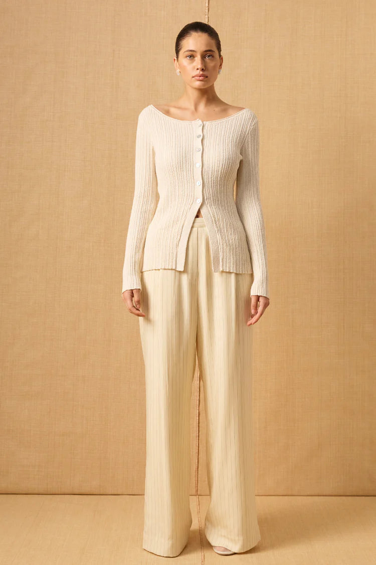 Elemental Cream Button Front Long Sleeve Knit Top for Women - Casual Fall & Winter Layering Essential