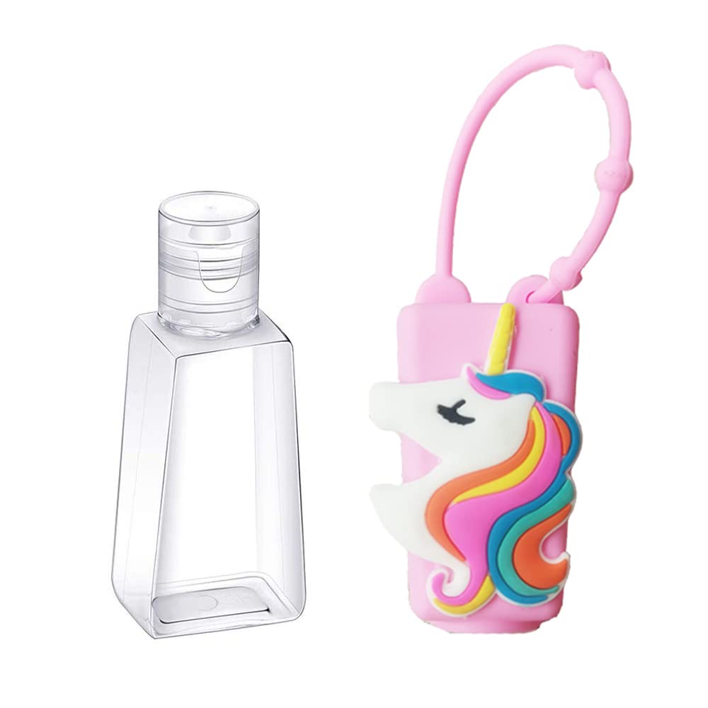 4Pcs Unicorn Kids Travel Bottles Set - Leak Proof Refillable Toiletries Containers with Detachable Hand Sanitizer Holder & Silicone Case | Cute Cartoon Empty Bottles for Shampoo, Lotion, Soap | Perfect for School, Vacation, Camping Trips
