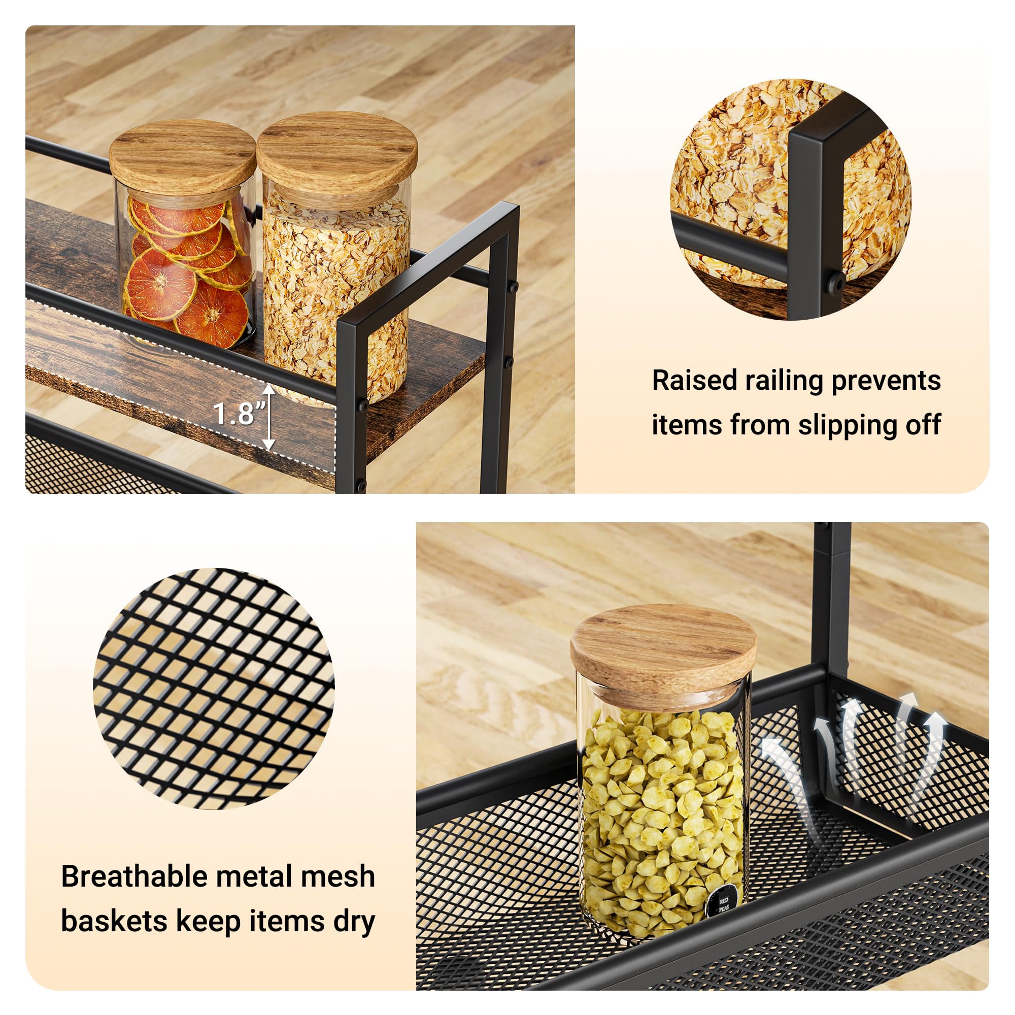 Dunatou 4-Tier Slim Rolling Kitchen Cart - 5.9