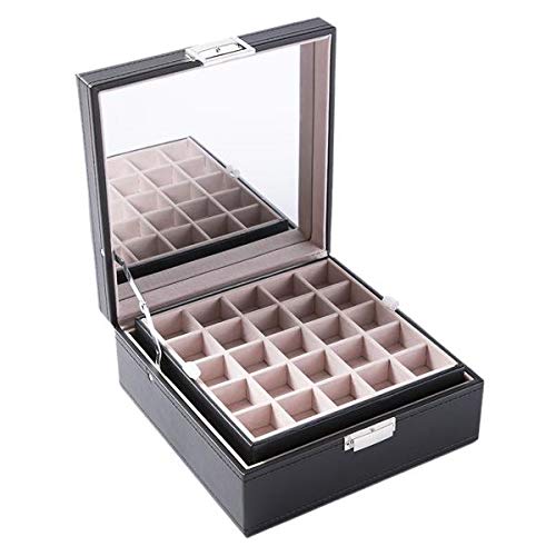 50-Slot Jewelry Organizer Box with Large Mirror - Perfect for Necklaces, Earrings, Bracelets & Accessories (Black) | Ideal for Bedroom Vanity, Travel & Gift Giving