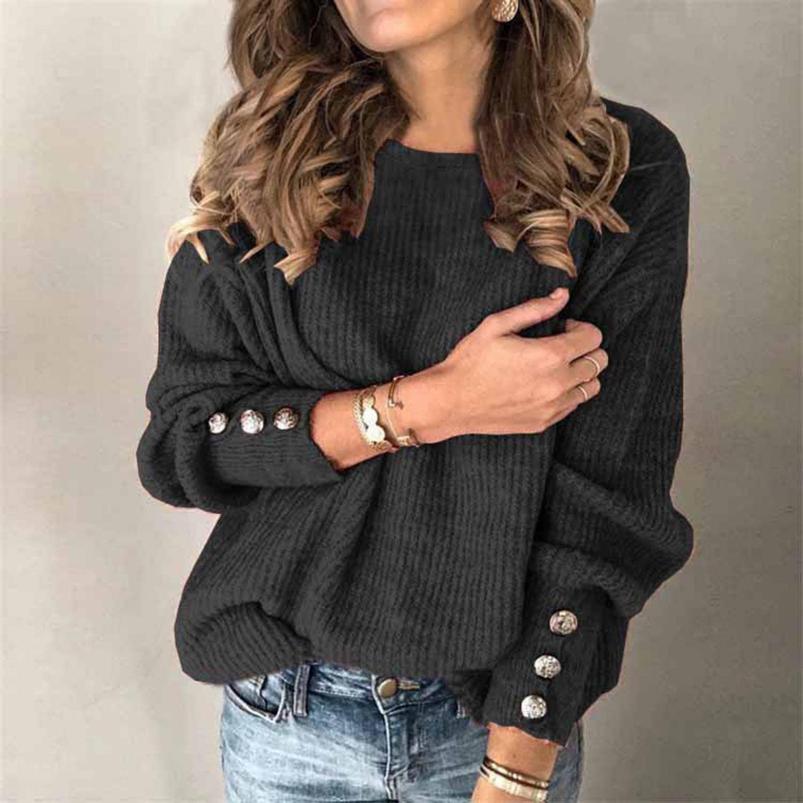Women's Oversized Knit Sweater - Soft Crewneck Long Sleeve Pullover Top for Casual Wear | Cozy Winter Fashion, Layering Essential & Coffee Date Outfit