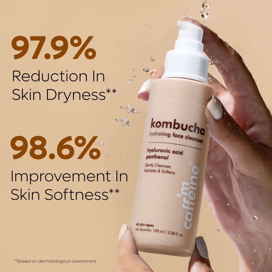 mCaffeine Kombucha Hydrating Face Cleanser with Hyaluronic Acid | Gentle Foaming Cleanser for Dry & Sensitive Skin | Oil-Free, Antioxidant-Rich Facial Wash | Deep Cleansing & Moisturizing for Women & Men | Perfect for Daily Skincare Routine & Travel | 100ml