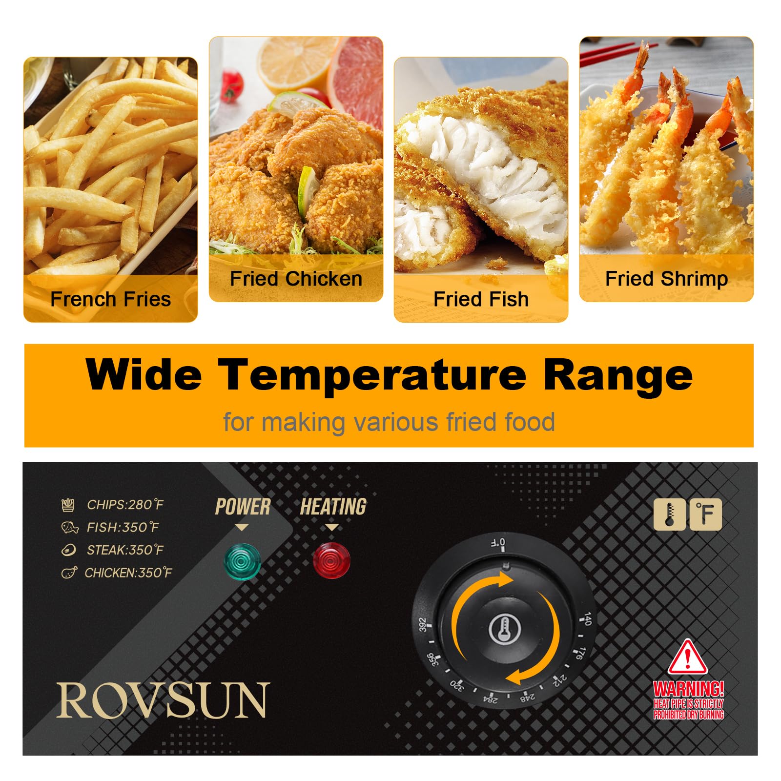 ROVSUN 23.8QT 5000W Commercial Electric Deep Fryer with Basket - Adjustable Temperature Stainless Steel Oil Fryer for Turkey, Chicken, French Fries - Perfect for Home Kitchen, Restaurant & Catering Use