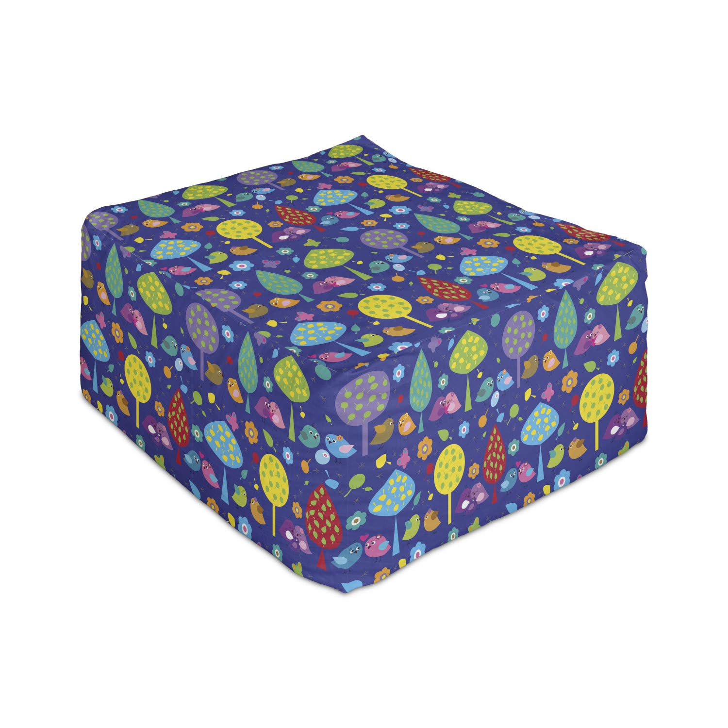 Ambesonne Valentine's Rectangle Pouf - Cartoon Love Birds Family Colorful Illustration Romantic Foot Stool for Living Room & Office, 25
