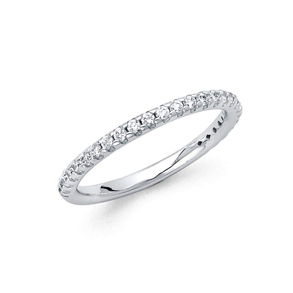 14K White Gold CZ Cubic Zirconia Simulated Diamond Wedding Band Ring for Women - Size 5-7 | Elegant Bridal Jewelry Gift for Anniversaries, Engagements & Special Occasions
