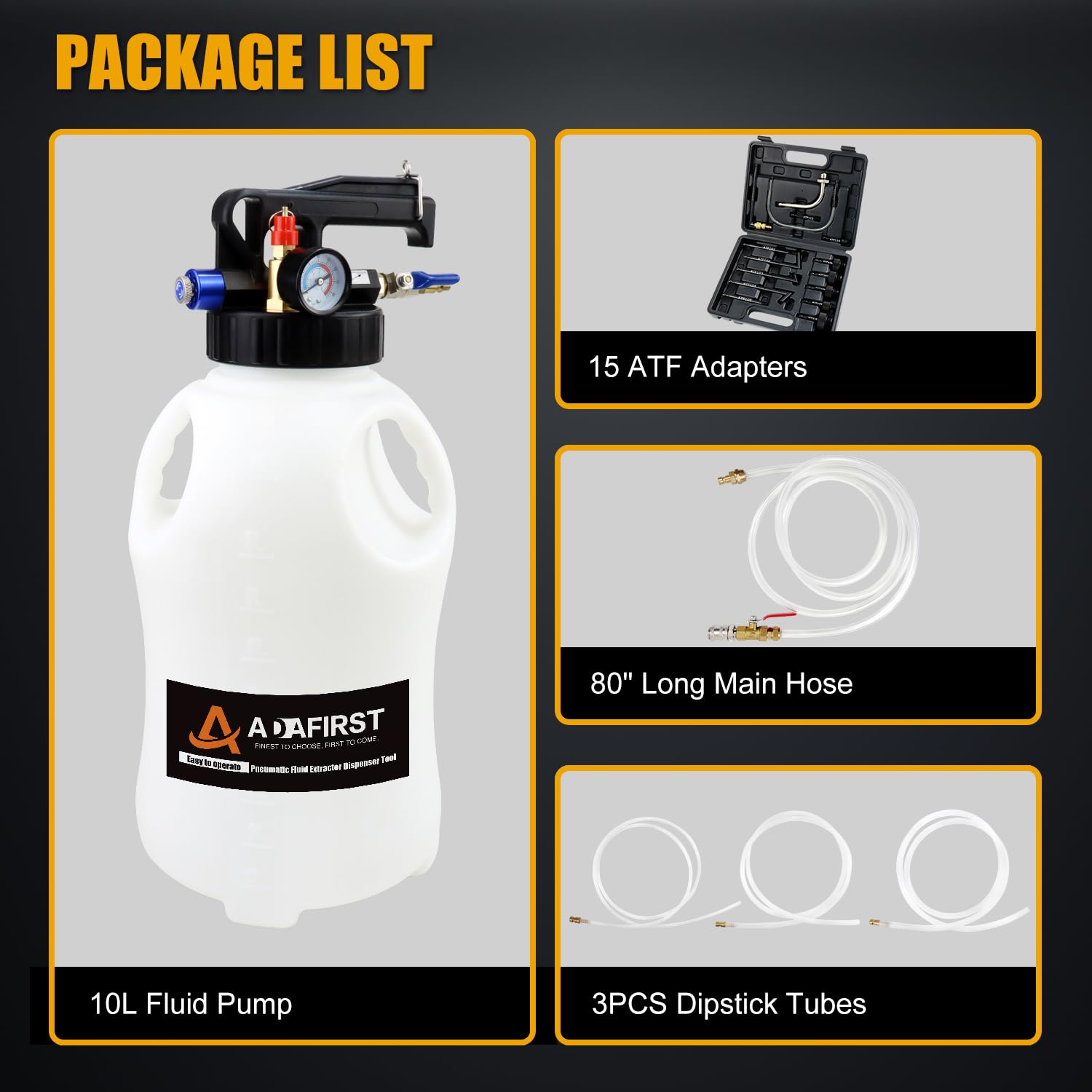 10L Pneumatic Transmission Fluid Transfer Pump Kit - ATF, Gear Oil & Differential Oil Extractor & Dispenser Tool with Adapters - Perfect for Garage, Auto Shop & DIY Car Maintenance