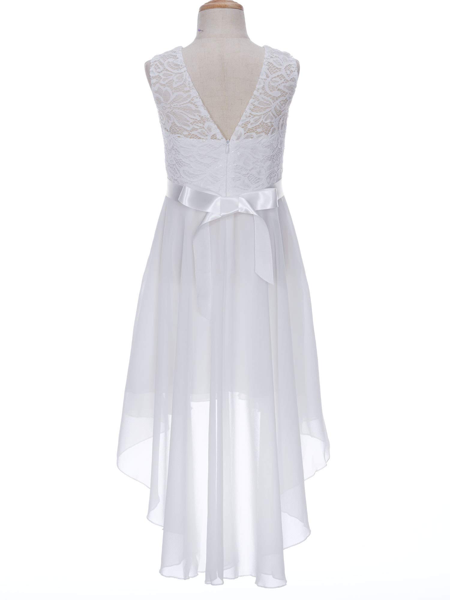 Junior Teen Girl's Sleeveless Floral Lace Chiffon Bridesmaid Dress - High Low Hem Formal Wedding Party Gown for Flower Girls, Prom, Quinceañera & Special Occasions