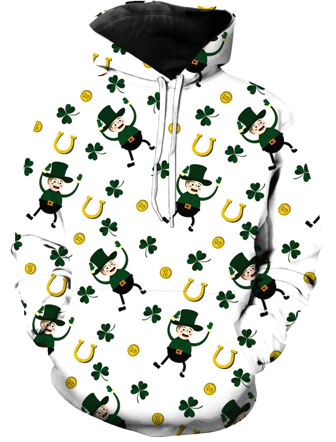 EZON-CH Men's St. Patrick's Day Hoodie - Lucky Elf Coins & Horseshoe Print Sweatshirt for Casual Wear, Irish Festival & Holiday Celebration
